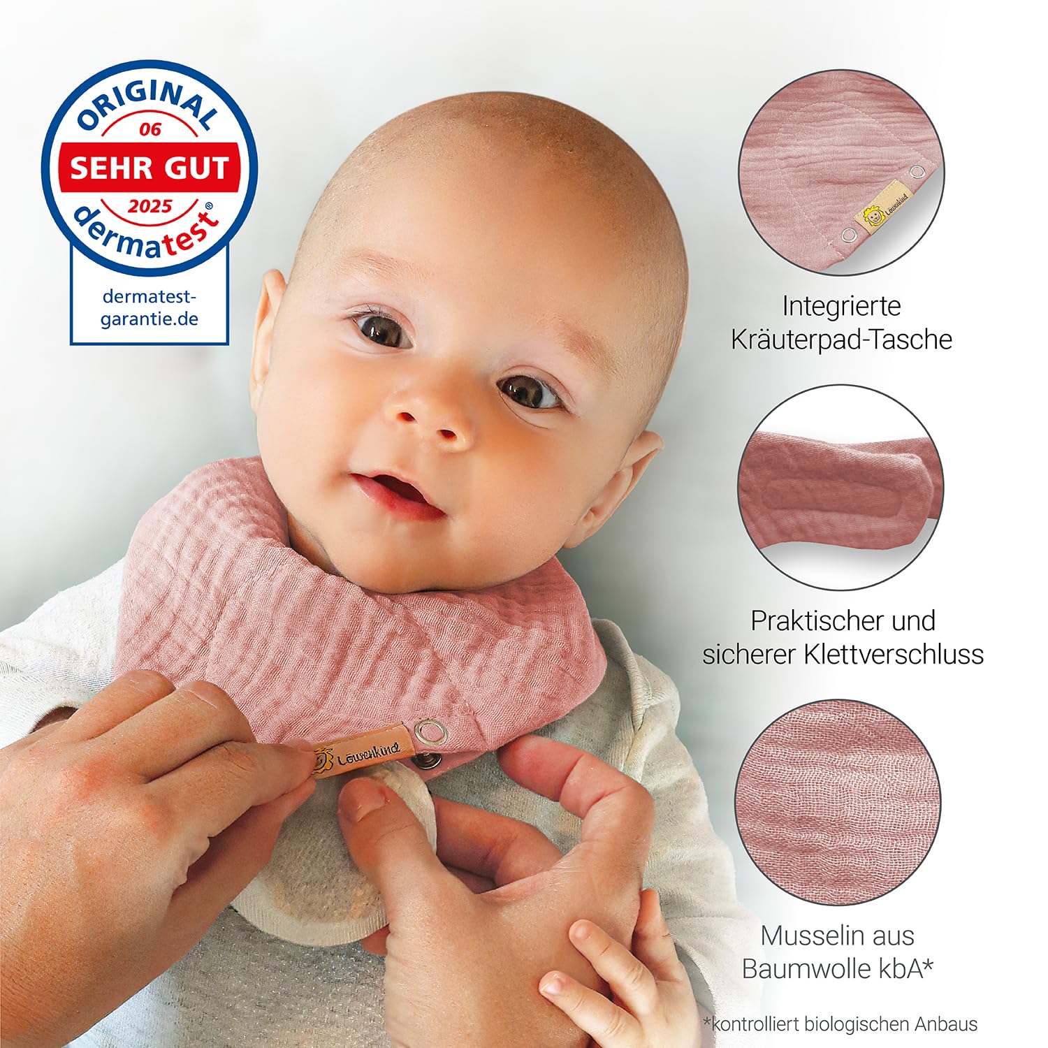 Löwenkind Geschenkset mit Dreieckshalstuch Mini (Altrosa) und Kräuterpads Gute-Nacht und Rotznäschen - Unterstützt bei Schlafproblemen und Schnupfen - Für Babys und Kleinkinder