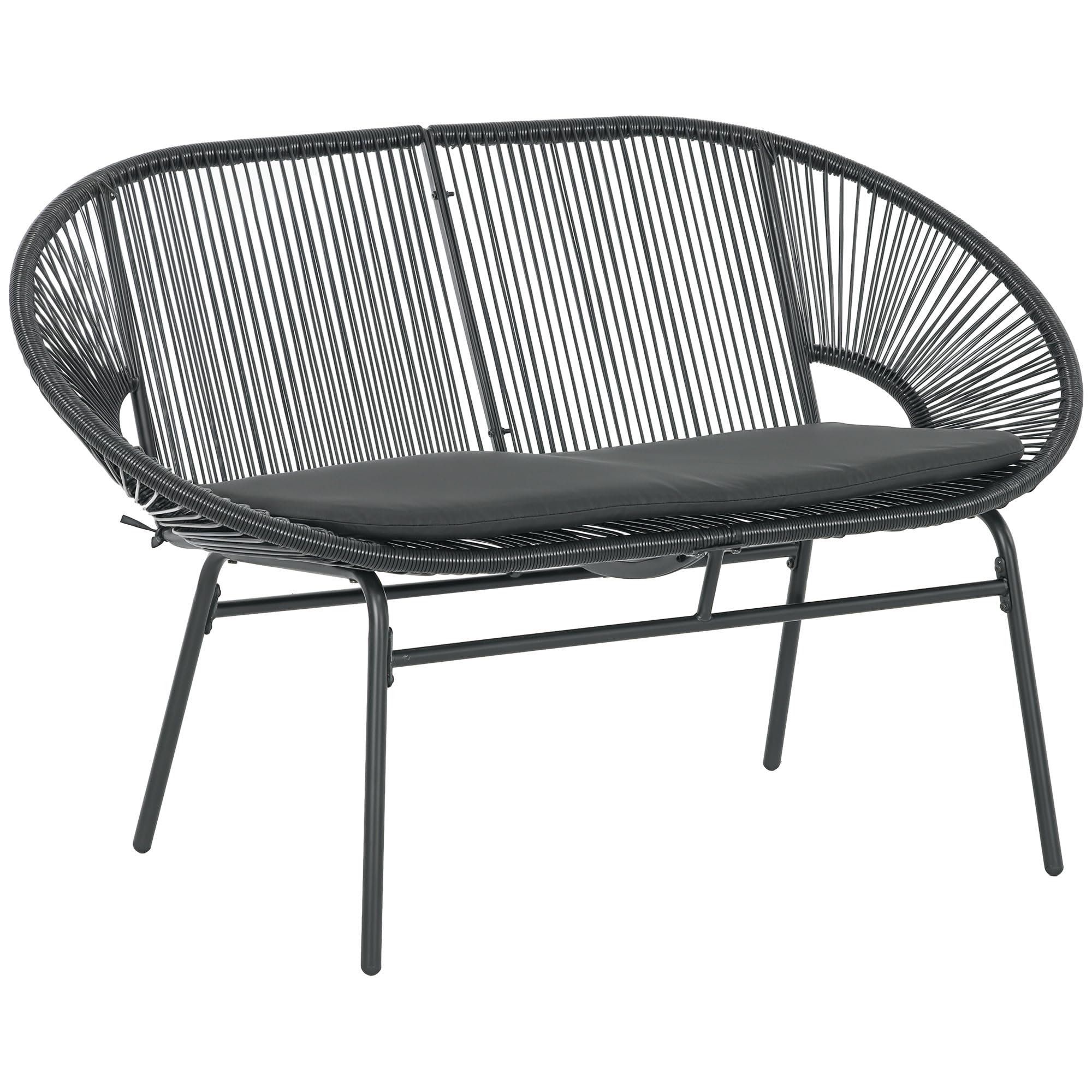 Outsunny Silla Acapulco de 2 Plazas Sofá Acapulco Silla de Jardín con Cojines Reposabrazos y Marco de Acero Carga 260 kg para Terraza Balcón Patio 132x72x83 cm Negro