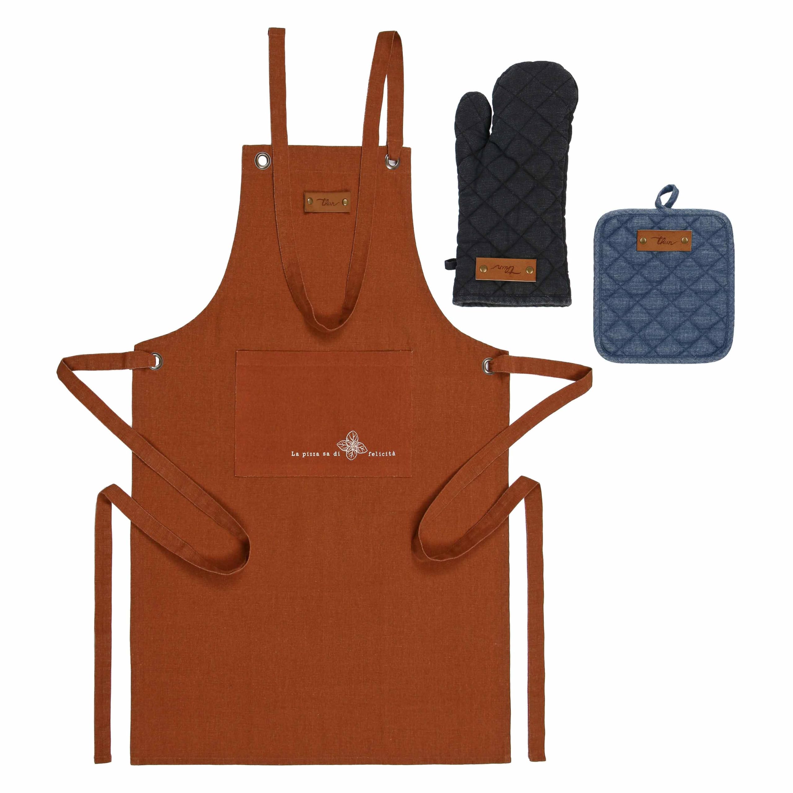 THUN - Set Glove, Apron, Pot Holder and Basket Water and Flour - Fabric, Pot Holder/Topflappen/Potholder 19.5 x 22.5 cm