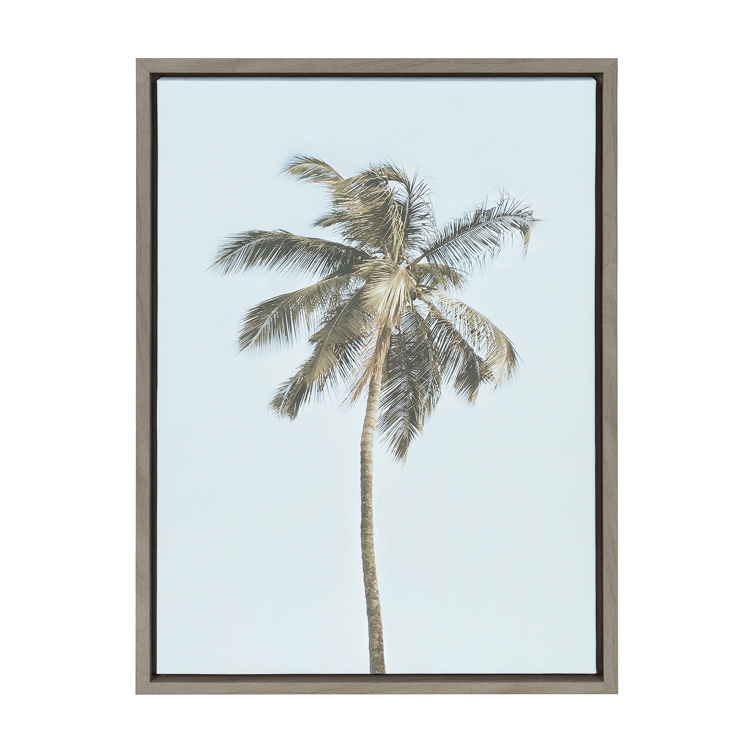 Kate and Laurel Sylvie One Coconut Palm Tree Framed Canvas Wall Art by The Creative Bunch Studio, 18x24 Gray, Coastal Beach Art for Wall