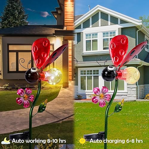 Miniatura 6 de Luces solares decorativas para exteriores, luces solares de estaca de mariquita, luces decorativas de metal para jardín, estacas impermeables para