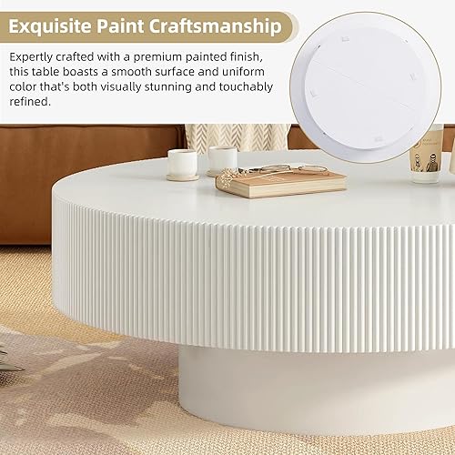 Miniatura 5 de Merax Mesa de centro redonda moderna con base resistente, mesas centrales de madera para sala de estar, sala de recepción, fácil de montar, color