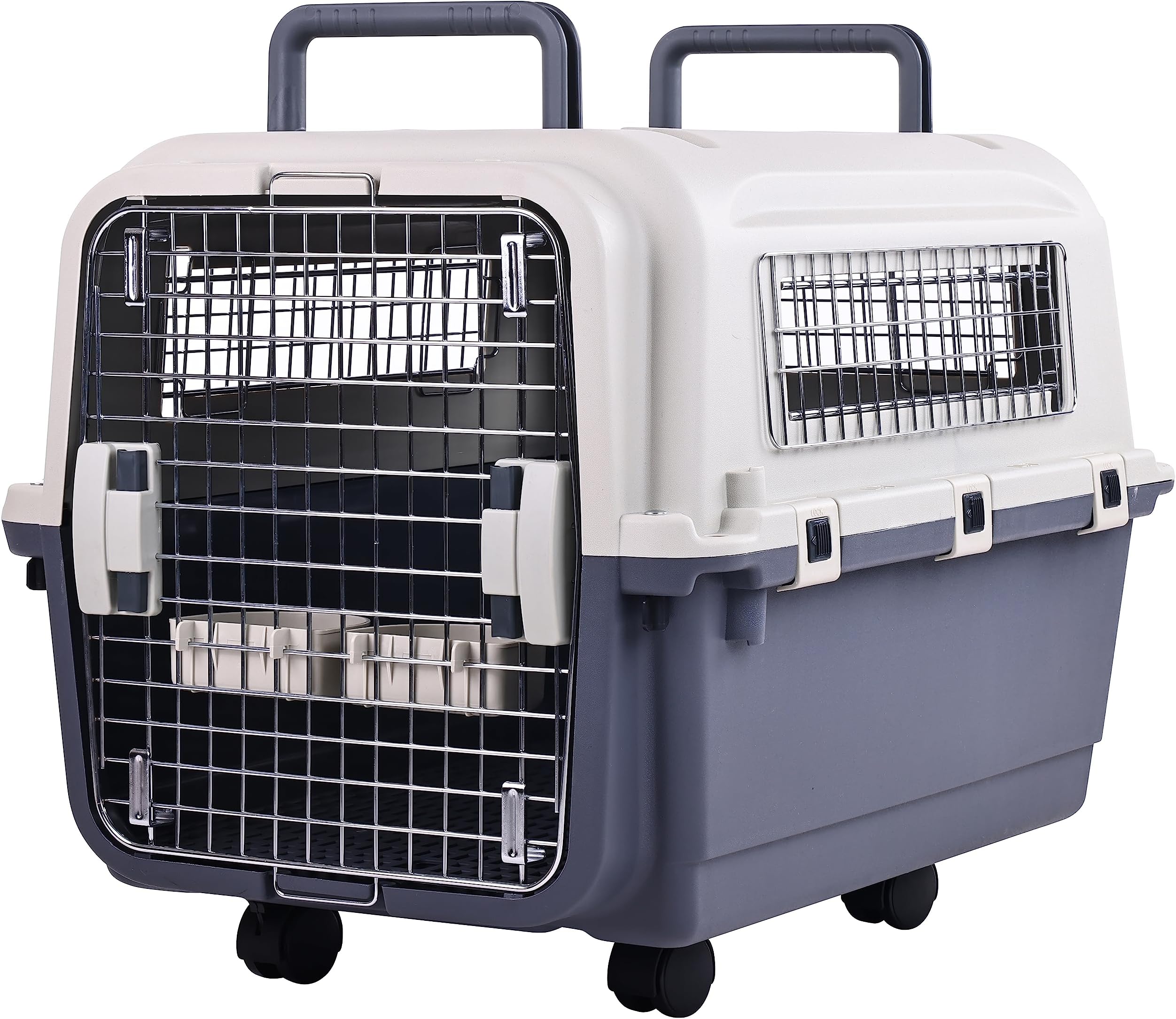 Elevon Plastic Kennels Pet Carrier Rolling Plastic Airline Approved Wire Door Travel Dog Crate, Medium (26.5" L x 20" W x 18.8" H)