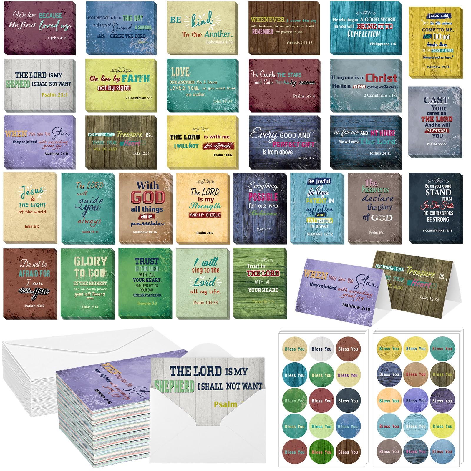 120 Set Inspirational Christian Greeting Cards Bulk with Envelopes Scripture, Inspirational Bible Verse of Christian Greeting Card for Christmas