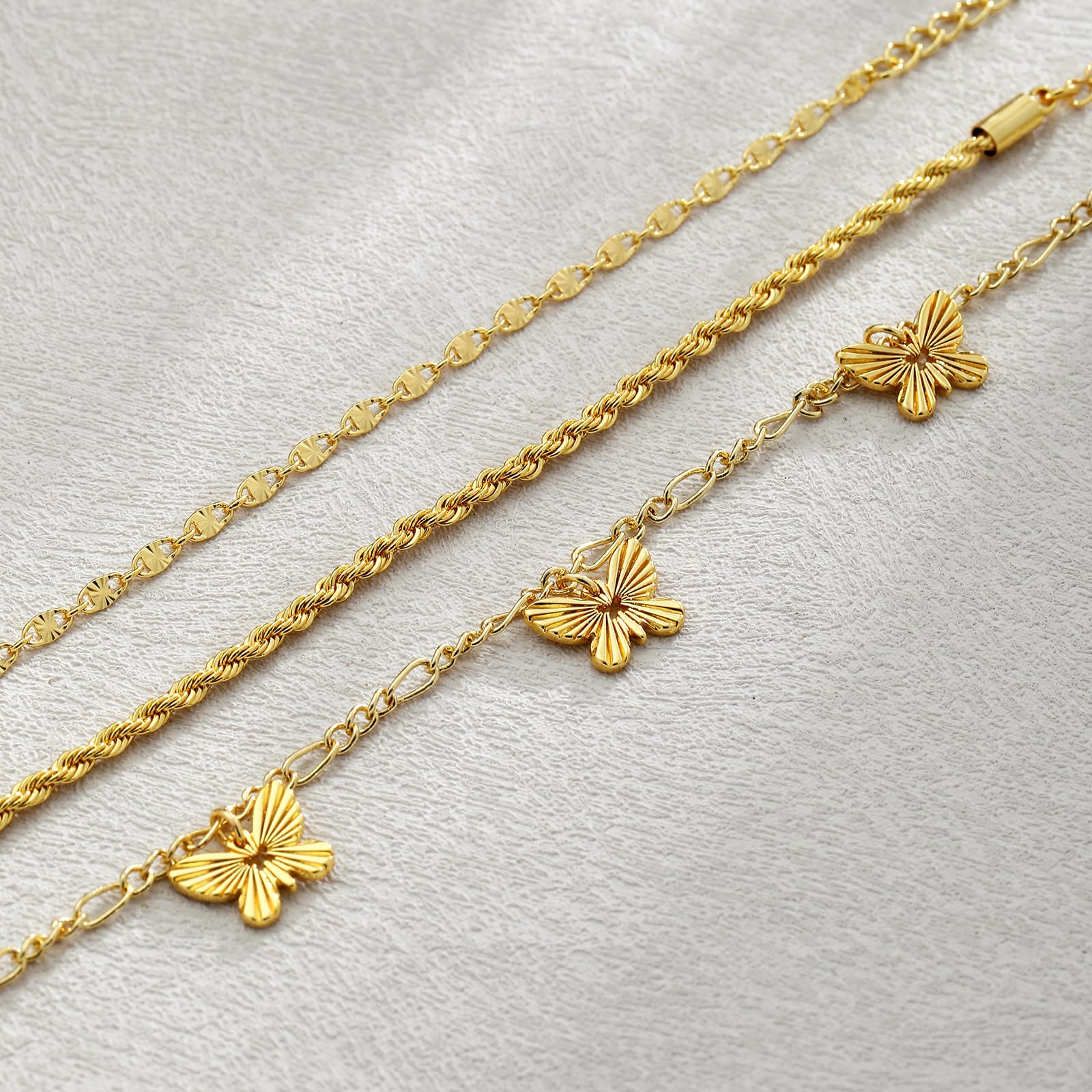 Tobilleras para mujer, impermeables, chapadas en oro de 14 quilates y plata de ley para mujer, juego de tobilleras con cadena de espiga cubana en capas, joyería de playa, 8, Latón, No es una 5