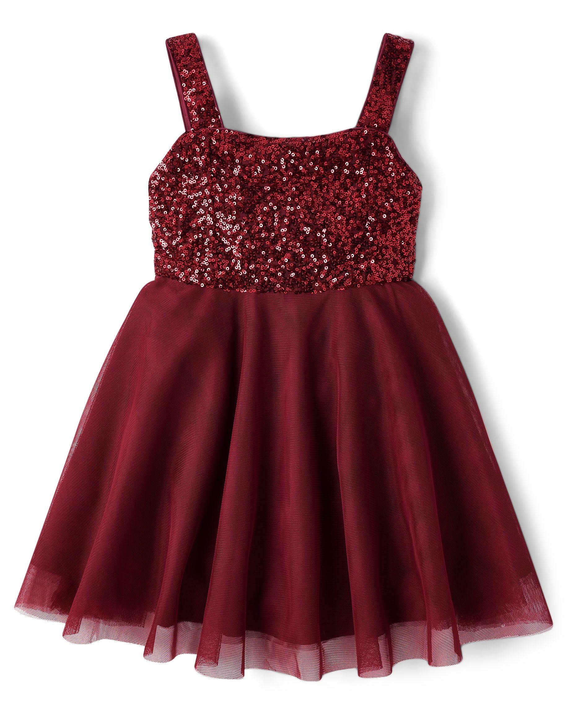 The Children's Place,Girls,Sleeveless Dressy Dresses,Redwood Sequin Mesh,6,7