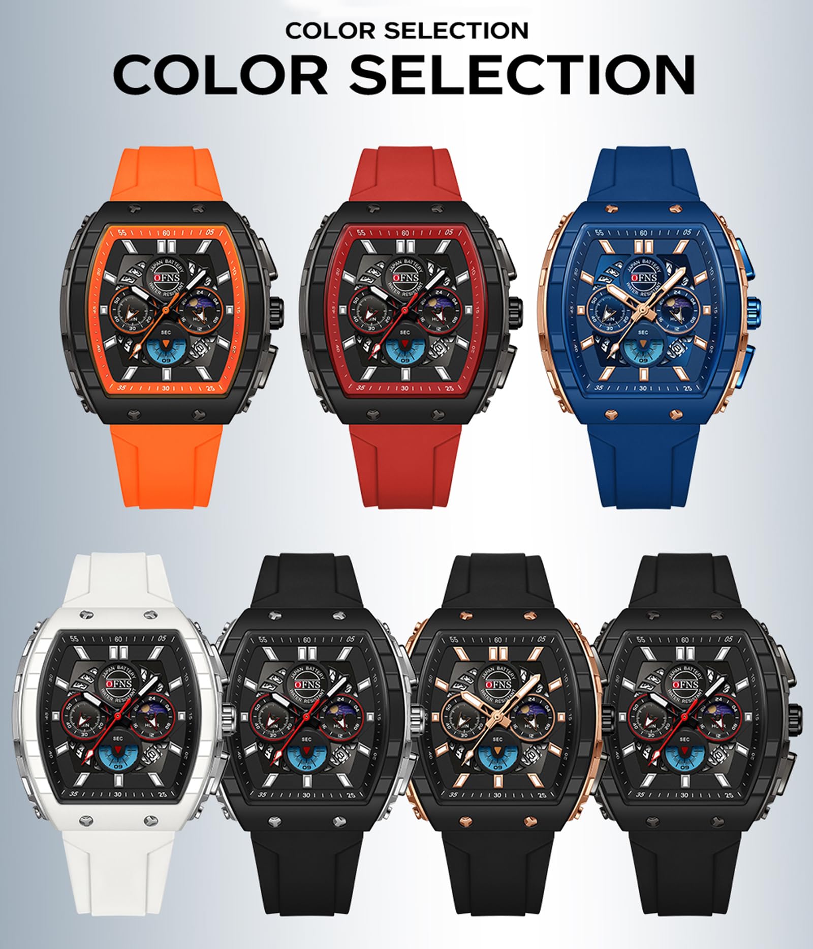 findtime Orologio da polso da uomo, cronografo, grande, sportivo, quadrato, da uomo, militare, analogico, al quarzo, data, orologio sportivo di lusso, per uomini, quadrante luminoso, design