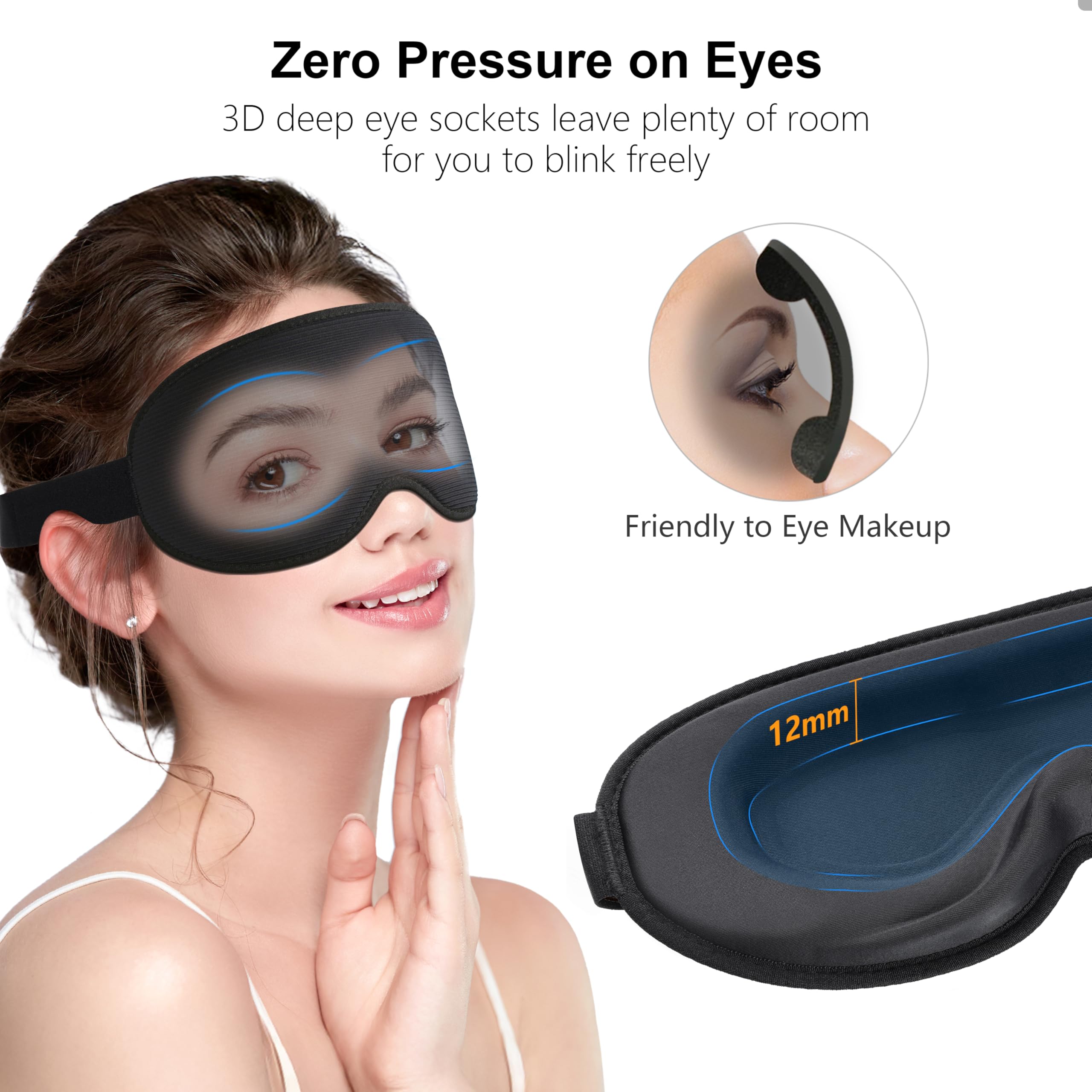 Gritin 100% Blackout Sleep Mask for Women & Men-Zero Eye Pressure Eye Mask for Sleeping, 3D Cutout Eye Movement, Ultra Soft & Comfortable Blindfold for Sleep/Travel Essentials-EarPlugs Included — view 3