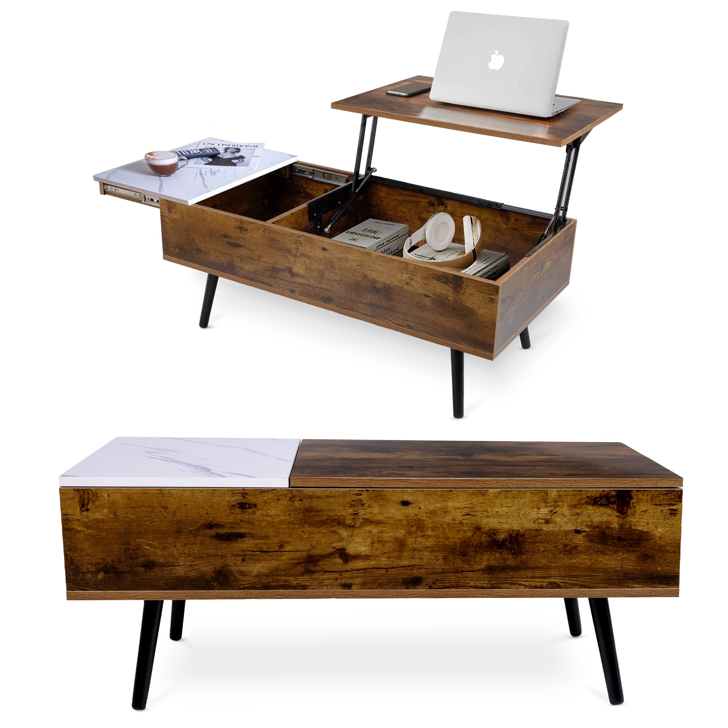 Buy FLIPABLE lift top coffee table with Storage Rustic Oak with