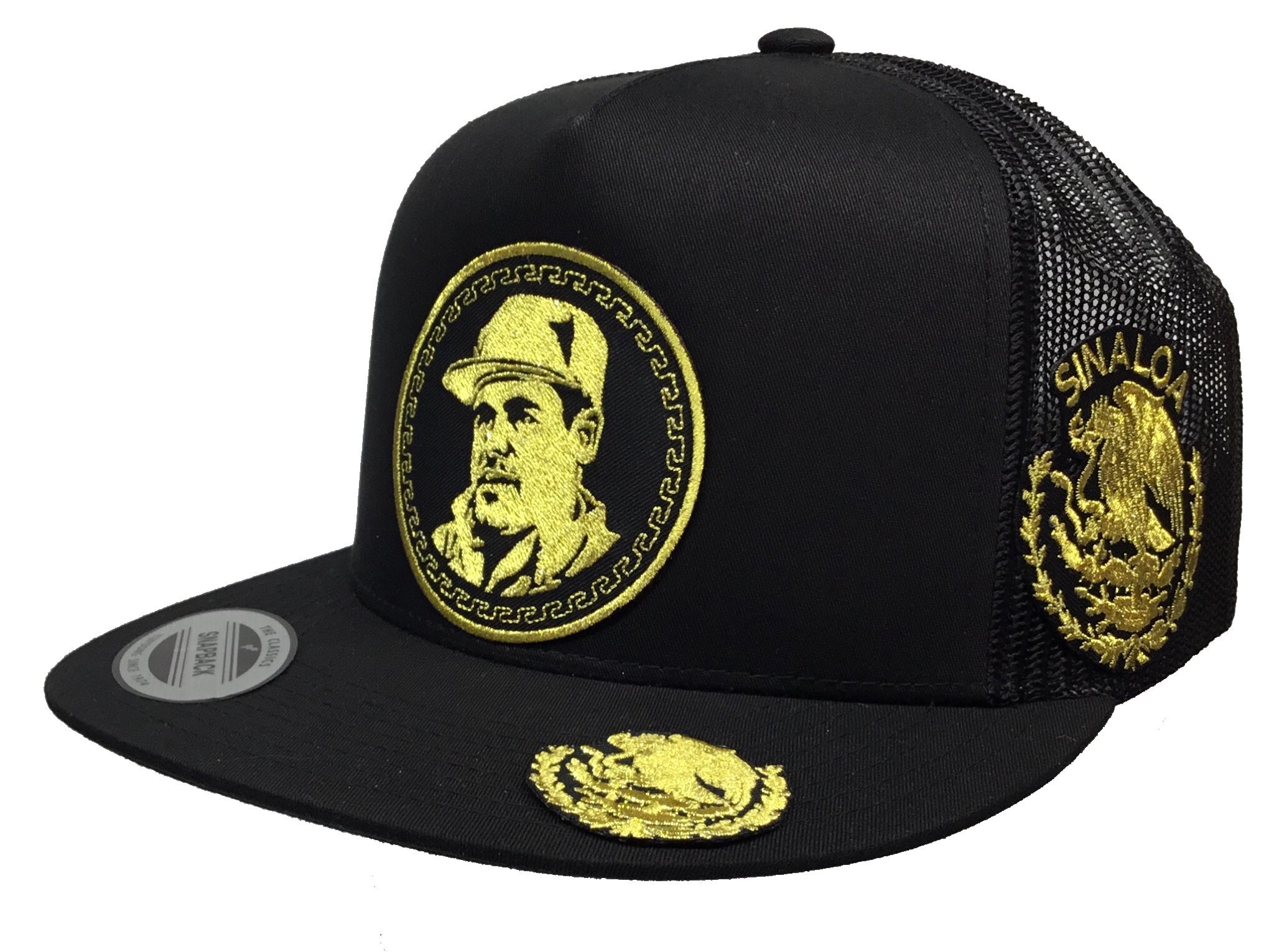 chapo,  EL CHAPO GUZMAN 701 3 LOGOS HAT BLACK MESH SNAPBACK