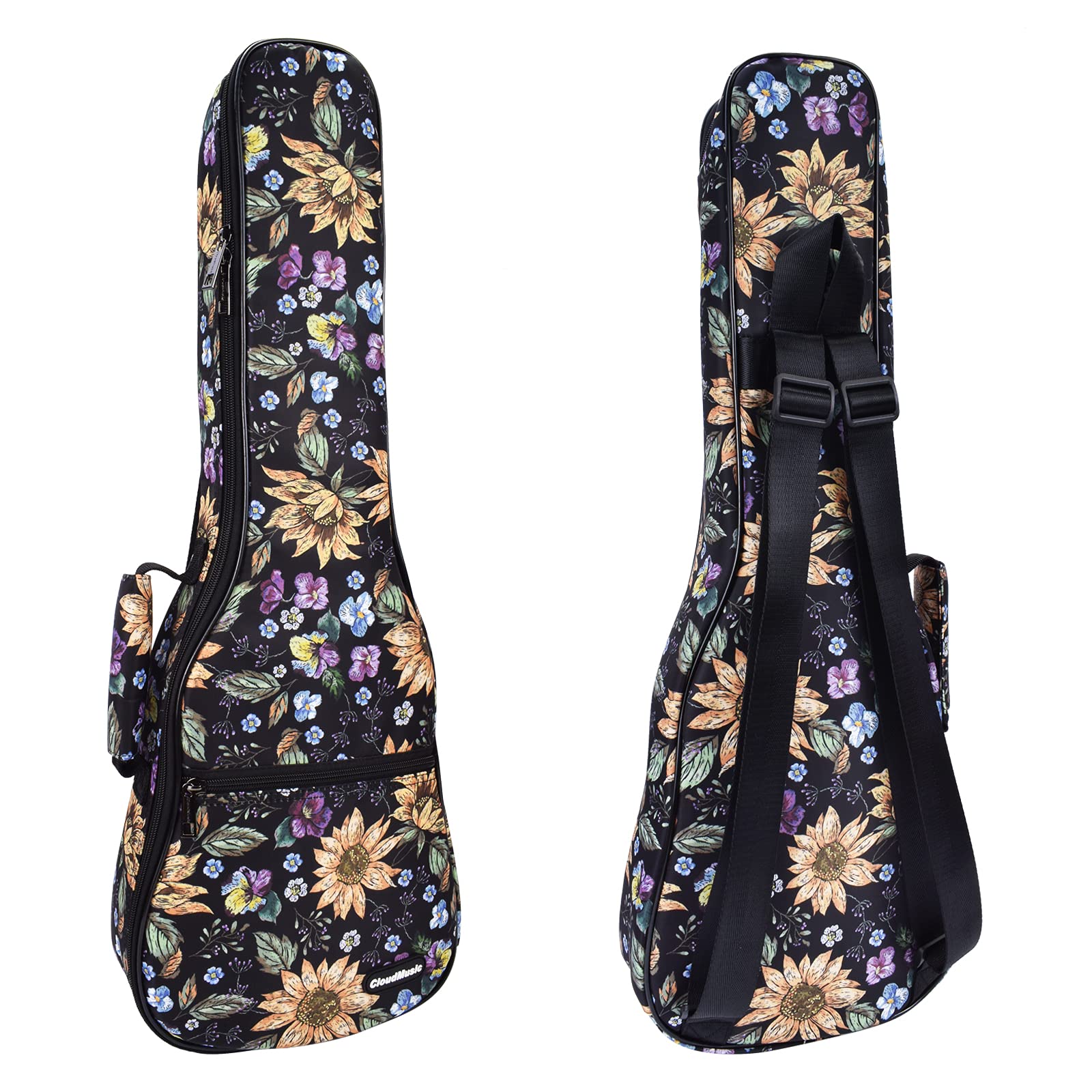 CLOUDMUSIC Ukulele Case Gig Bag Padded Backpack For Soprano 21" Inch(Soprano,Vintage Sunflowers)