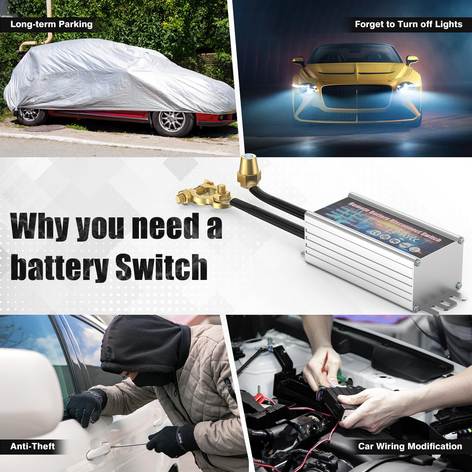 IMAYCC Coupe Circuit Batterie 12v, Commutateur Sans Fil pour Coupe Batterie 12v 120A, Interrupteur 12v, Coupe Batterie Voiture, Interrupteur D'arrêt Automatique pour Voiture, RV, ATV, Camion, Bateau.