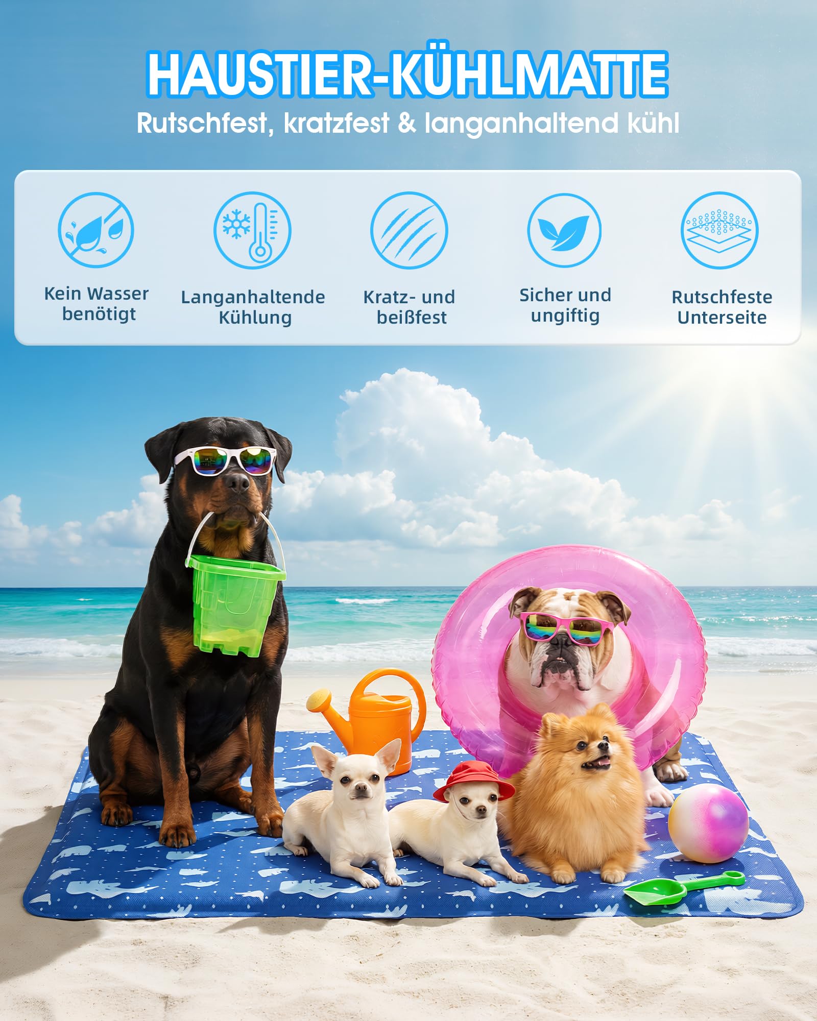 petnf Mata Chłodząca dla Psa Średnia, Wytrzymała Antypoślizgowa Mata Chłodząca dla Psów i Kotów do Wewnątrz i Ogrodu, Żelowa Dog Cooling Mat Nietoksyczna Samochłodząca dla Zwierząt na Lato, 40x50 cm