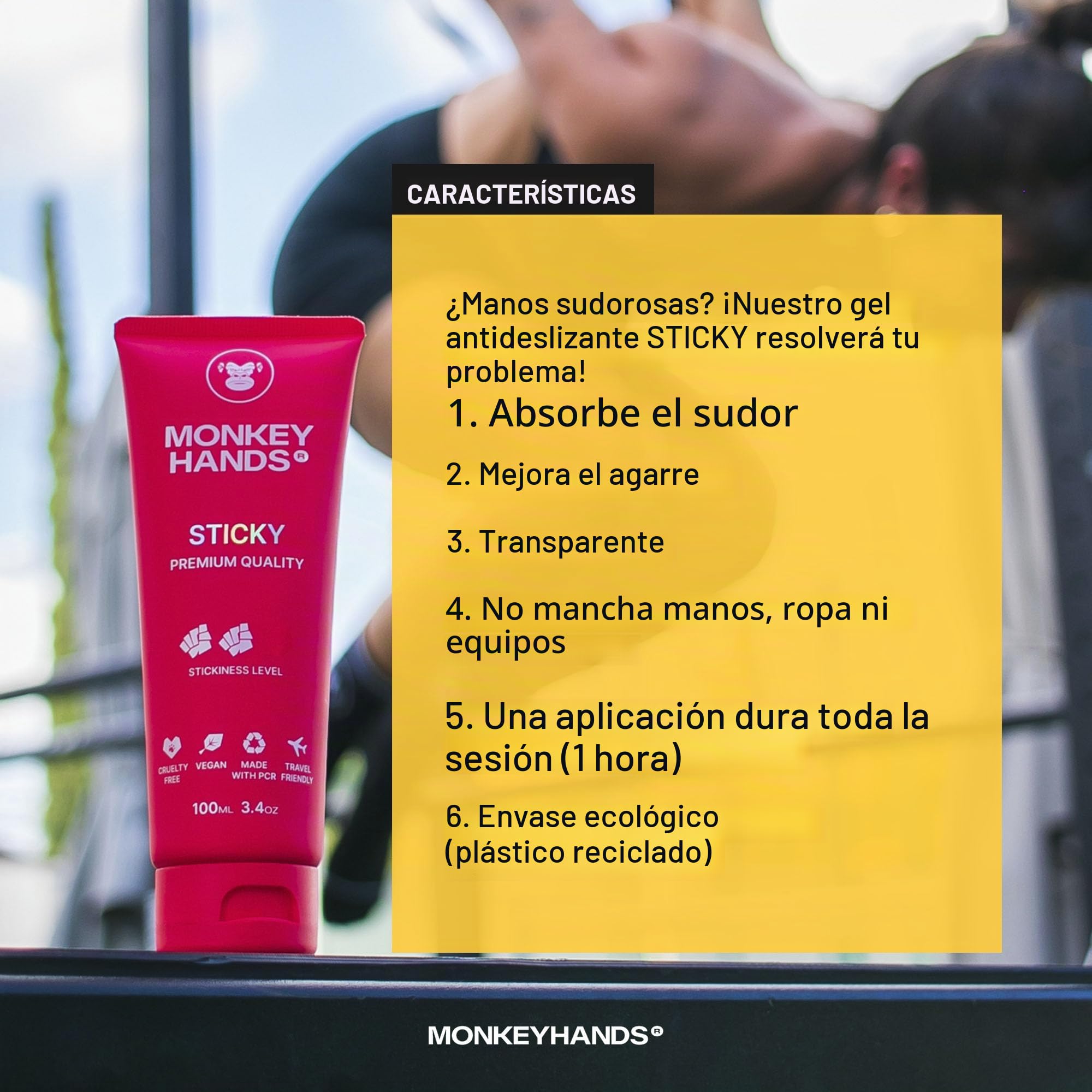 MonkeyHands Sticky Grip Gel de adherencia fuerte para Fitness, Pole Dance, Calistenia, 100ml