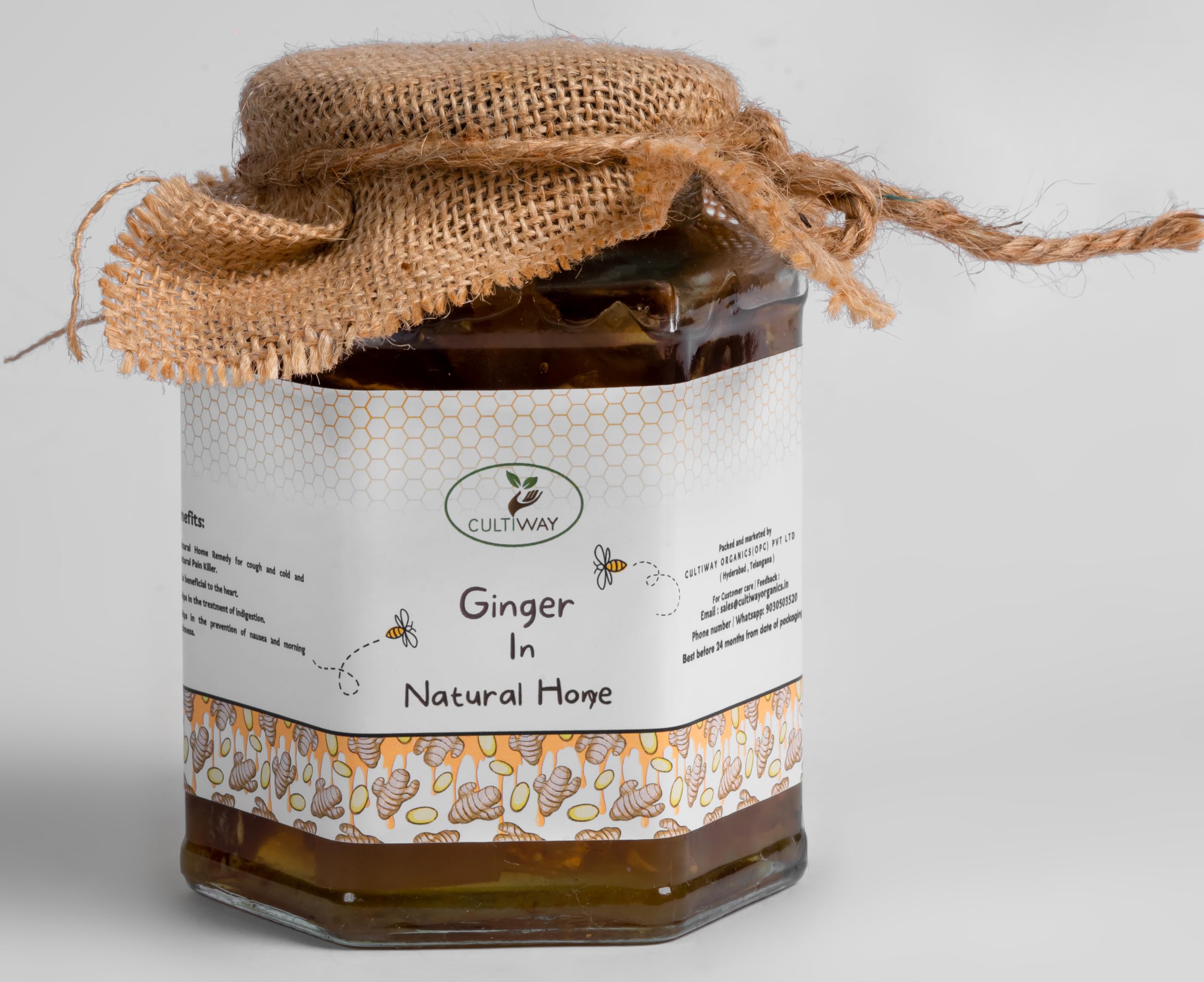 CULTIWAY ORGANICS Pure Honey with Ginger: Specially Formulated to Meet Holistic Wellness Needs | Offers Relief from Cough and Cold | Helps Boost Immunity & Supports Digestive Health 500 Gram