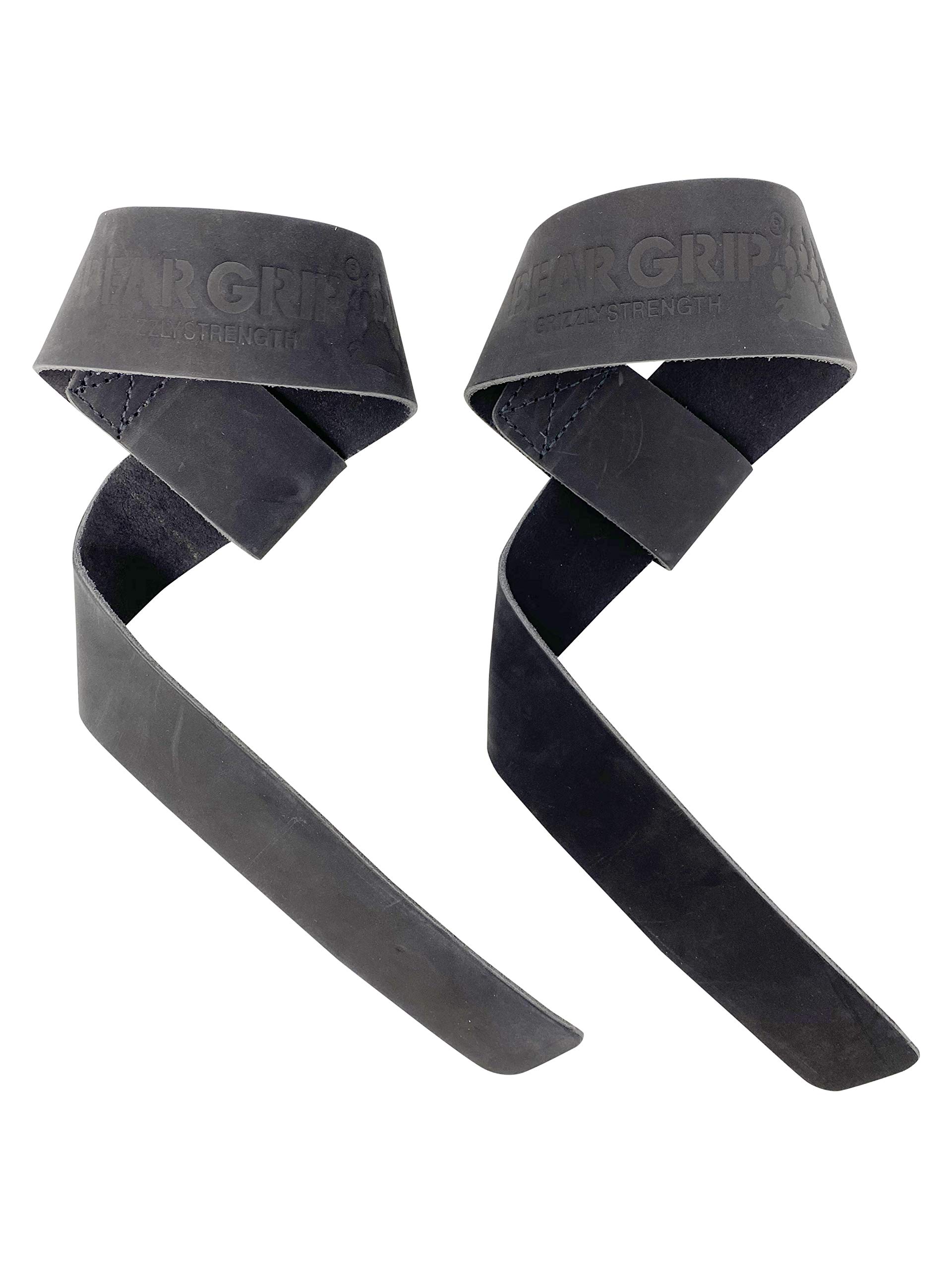 BEAR GRIP - Leather Weight Lifting Straps for Gym, Bodybuilding, Powerlifting, Crossfit and more (Black, Non-Padded) โ image 1