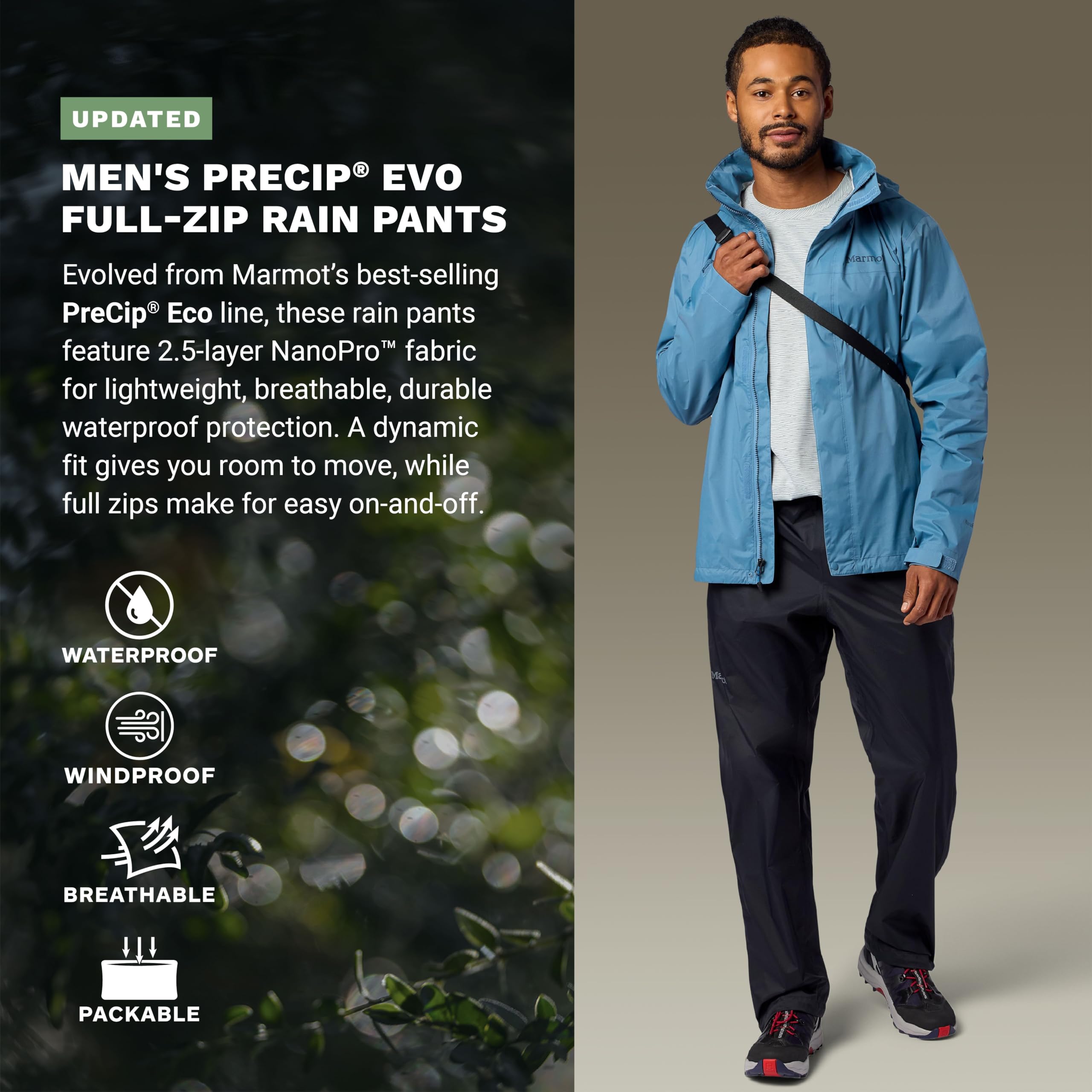 Marmot Herren wasserdichte Hose, atmungsaktive Überziehhose, leichte Regenhose, Winddichte Trekkinghose, ideal für Wandern Precip Evo Full Zip Pant