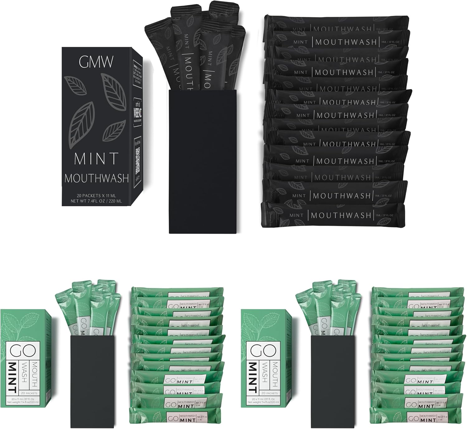20pc Matte Black Mouthwash Packets + 40pc Go Mouthwash Smooth Mint