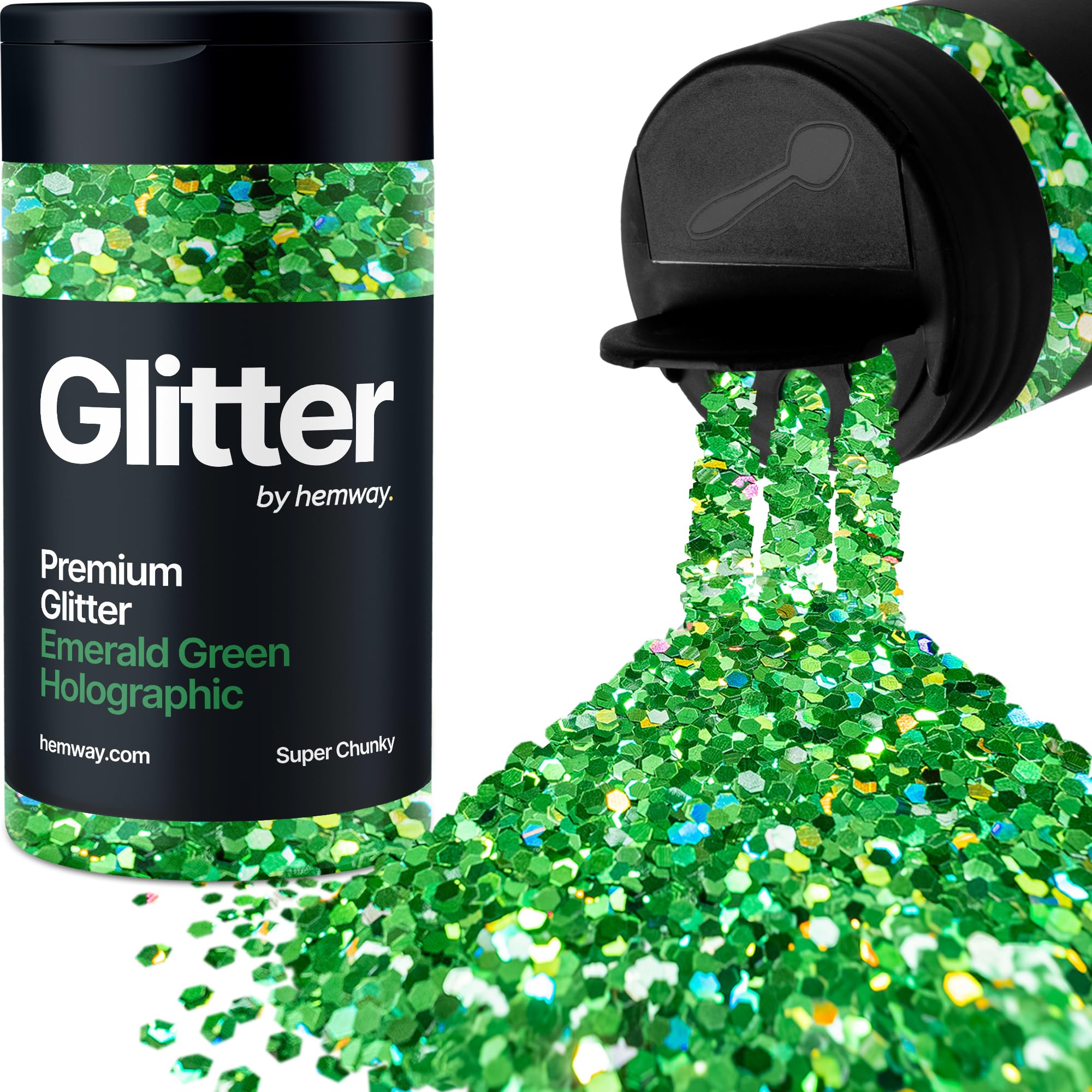 Holographic Emerald Green Glitter Shaker, 130g Super Chunky Glitter, Crafts 1/8" Metallic Flake Emerald Green Sequins