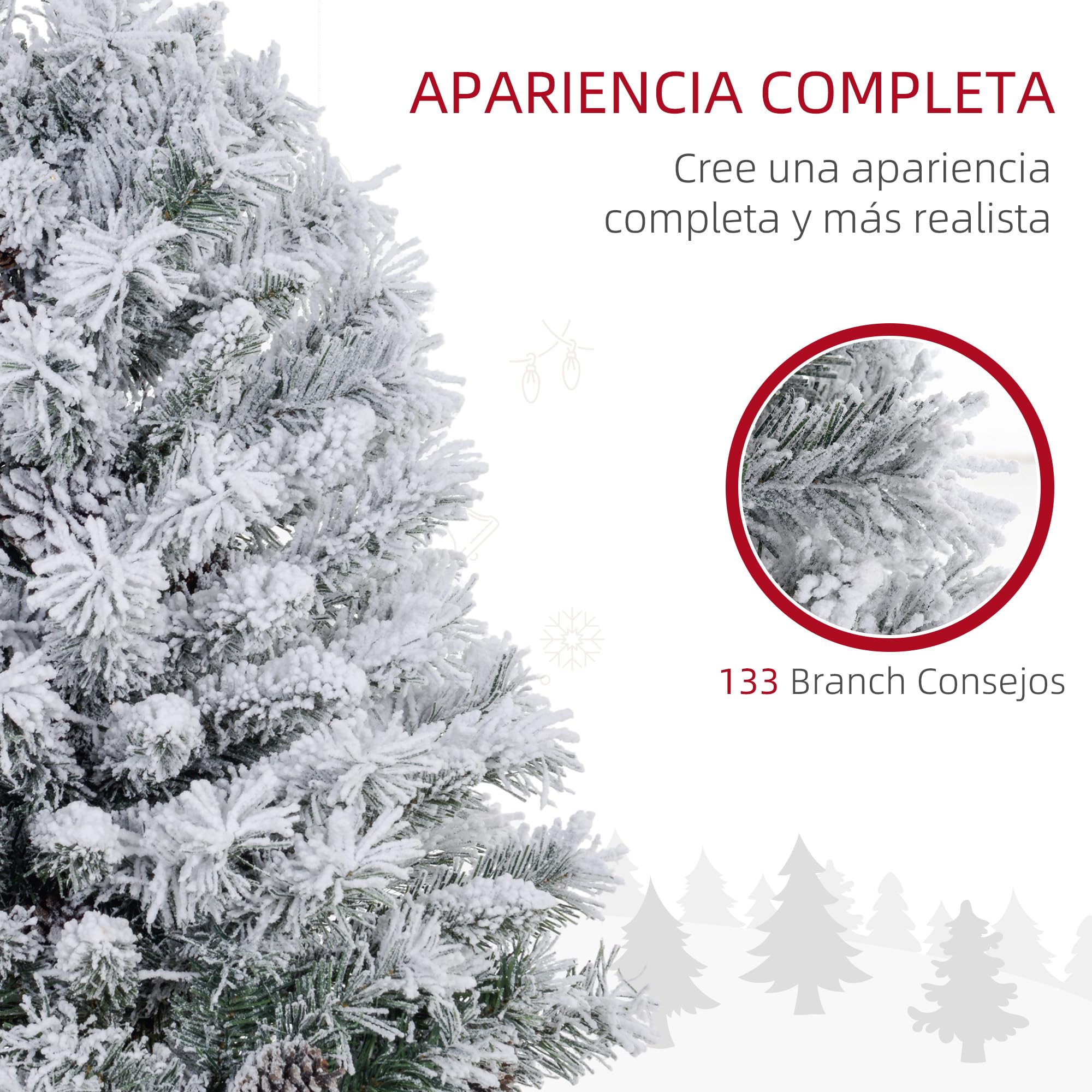 HOMCOM Árbol de Navidad 92 cm Artificial Nevado con 50 Luces LED Verde