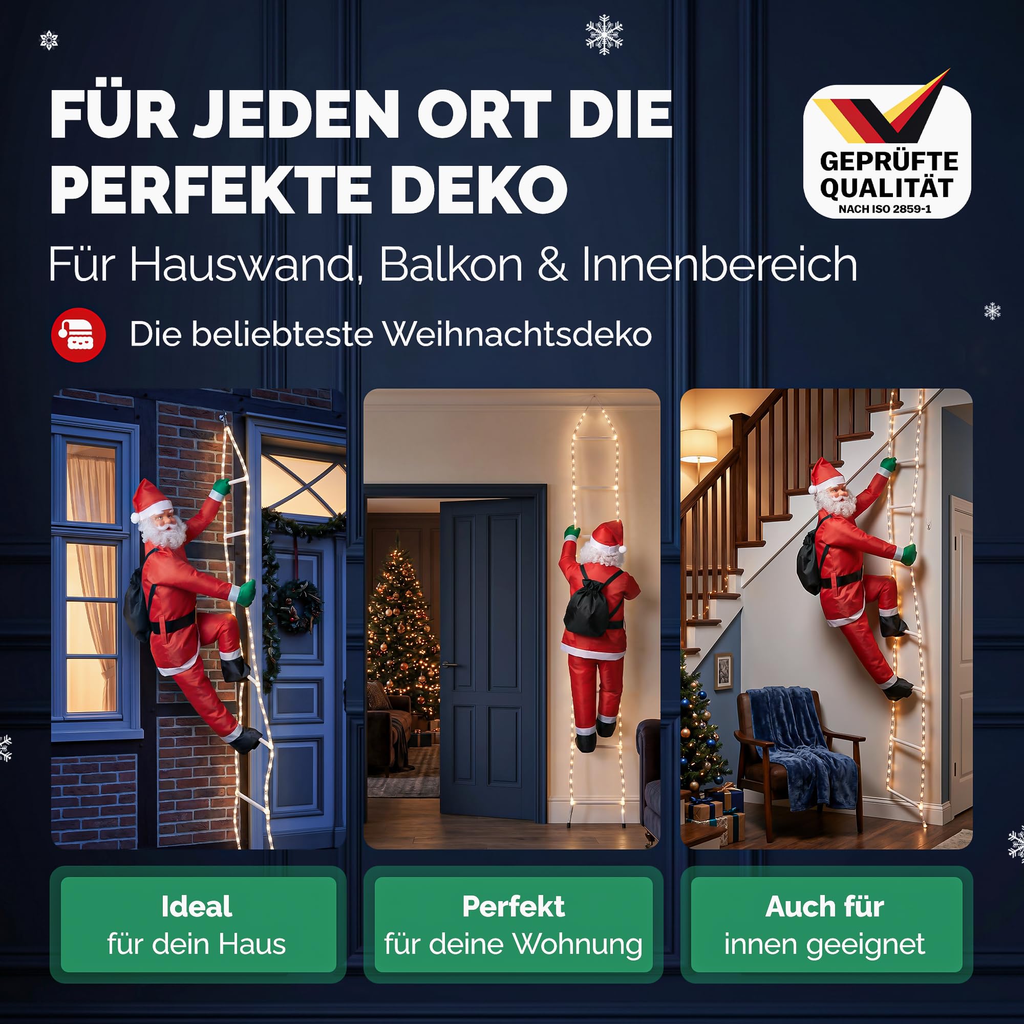MONZANA LED Weihnachtsmann Leiter XXL In-/Outdoor Timer | 240 cm, 8 Leuchtfunktionen,100 LEDs, Fernbedienung, dimmbar, Santa Claus, Nikolaus, Weihnachten, Figur, Deko