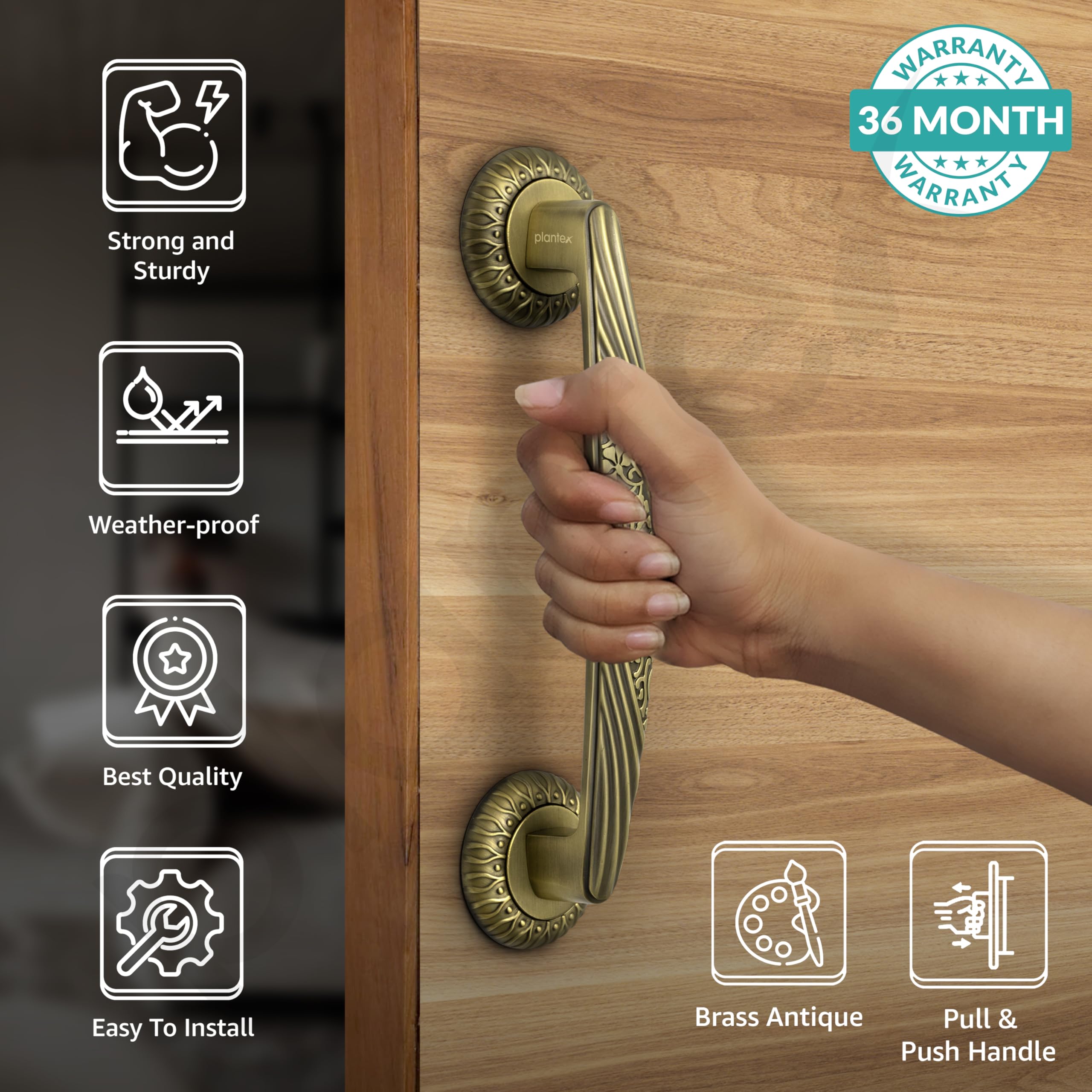 Plantex Door Handle/10 Inch Main Door Handle/Handle for Wooden Door/Pull-Push Door Handle/Door Accessories/3 Years Warranty (Pack of 1, Brass Antique) — Amazon image 2