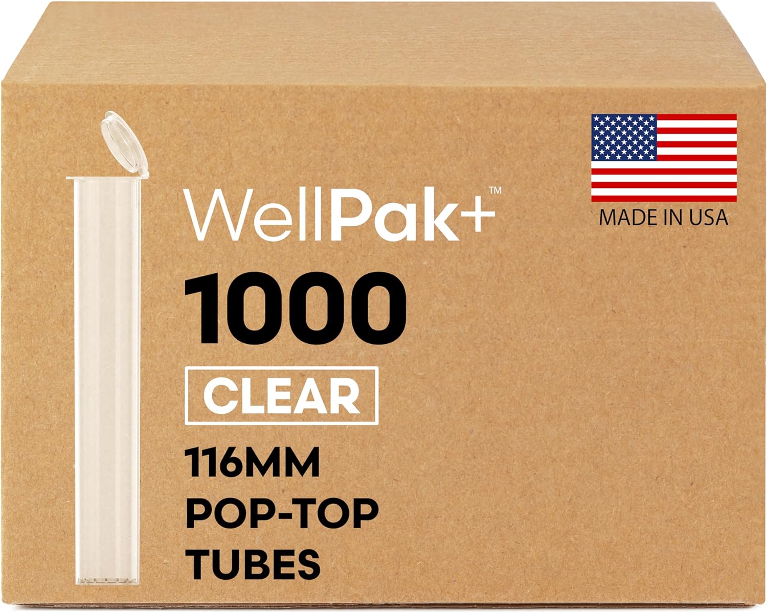 116mm Pre-Roll Tubes 1000 Clear - Pop Top Cigarette Containers with Caps, Smell Proof & Waterproof Plastic Cigar Holder