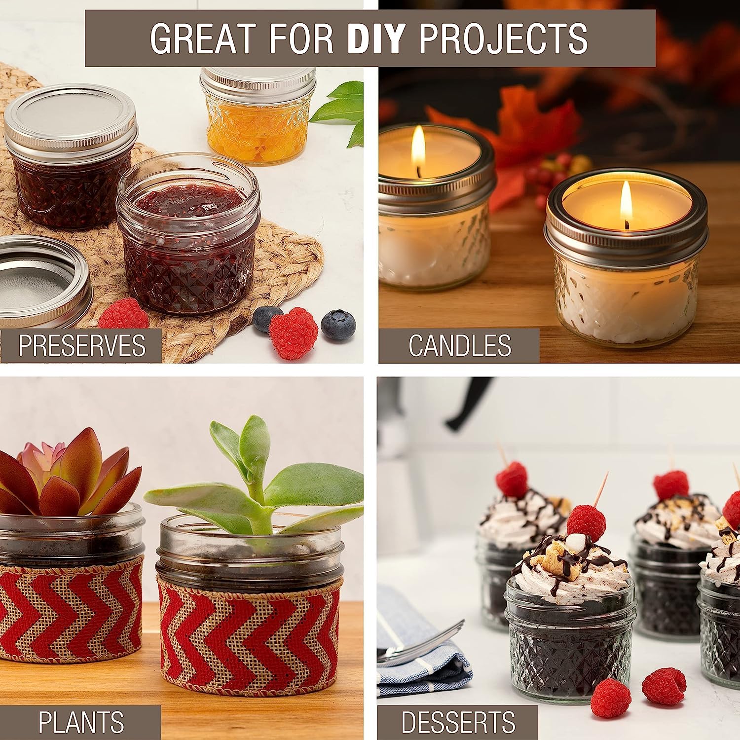 Small Mason Jars, 8 Pack 4oz Glass Mason Jar With Regular Lids, Mini Canning Jar, Ideal For Jelly, Jam, Honey, Dessert, Spice, Wedding Favor, Candles