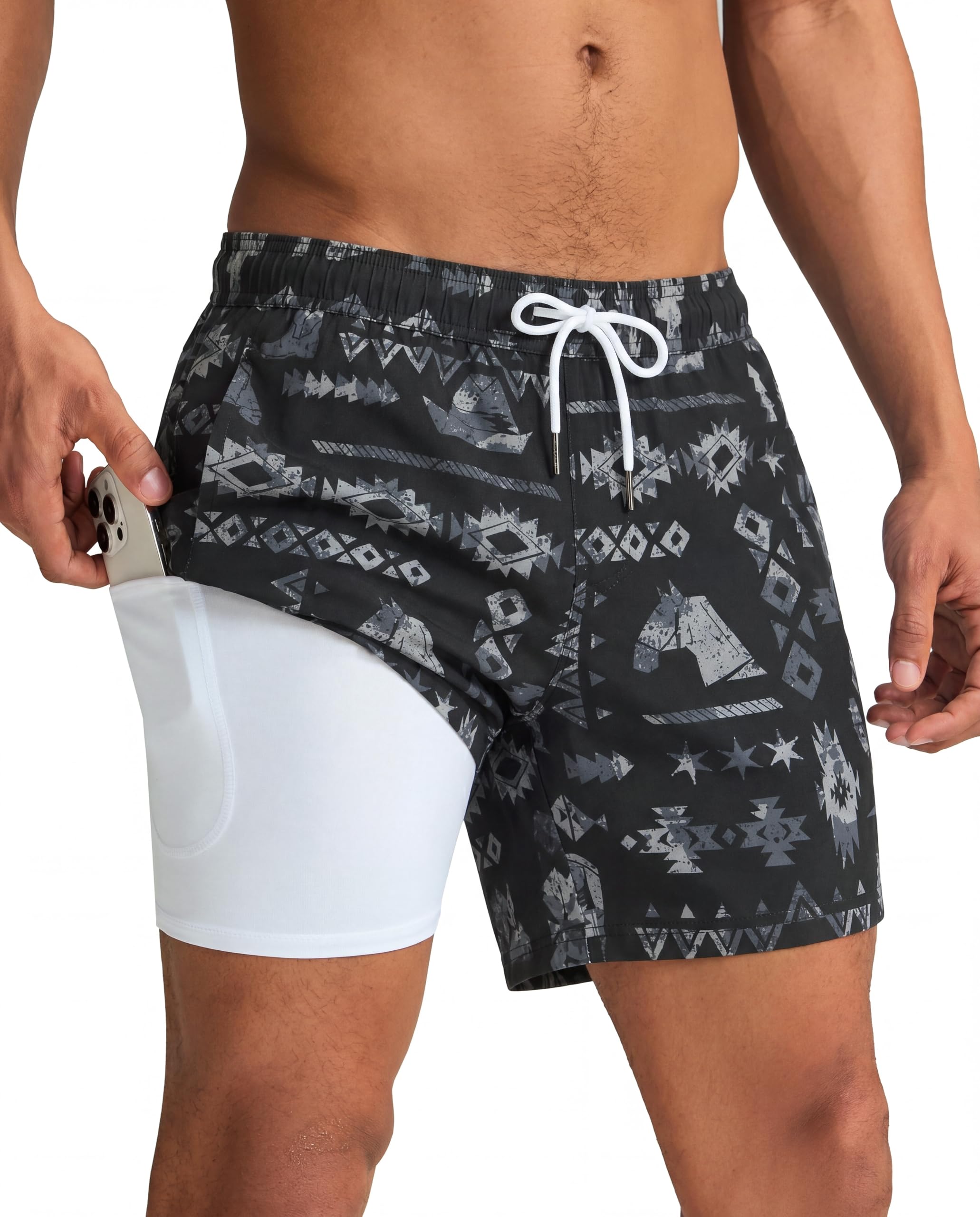 maamgic Mens Swim Trunks with Compression Liner 5 Inch Quick Dry for Beach