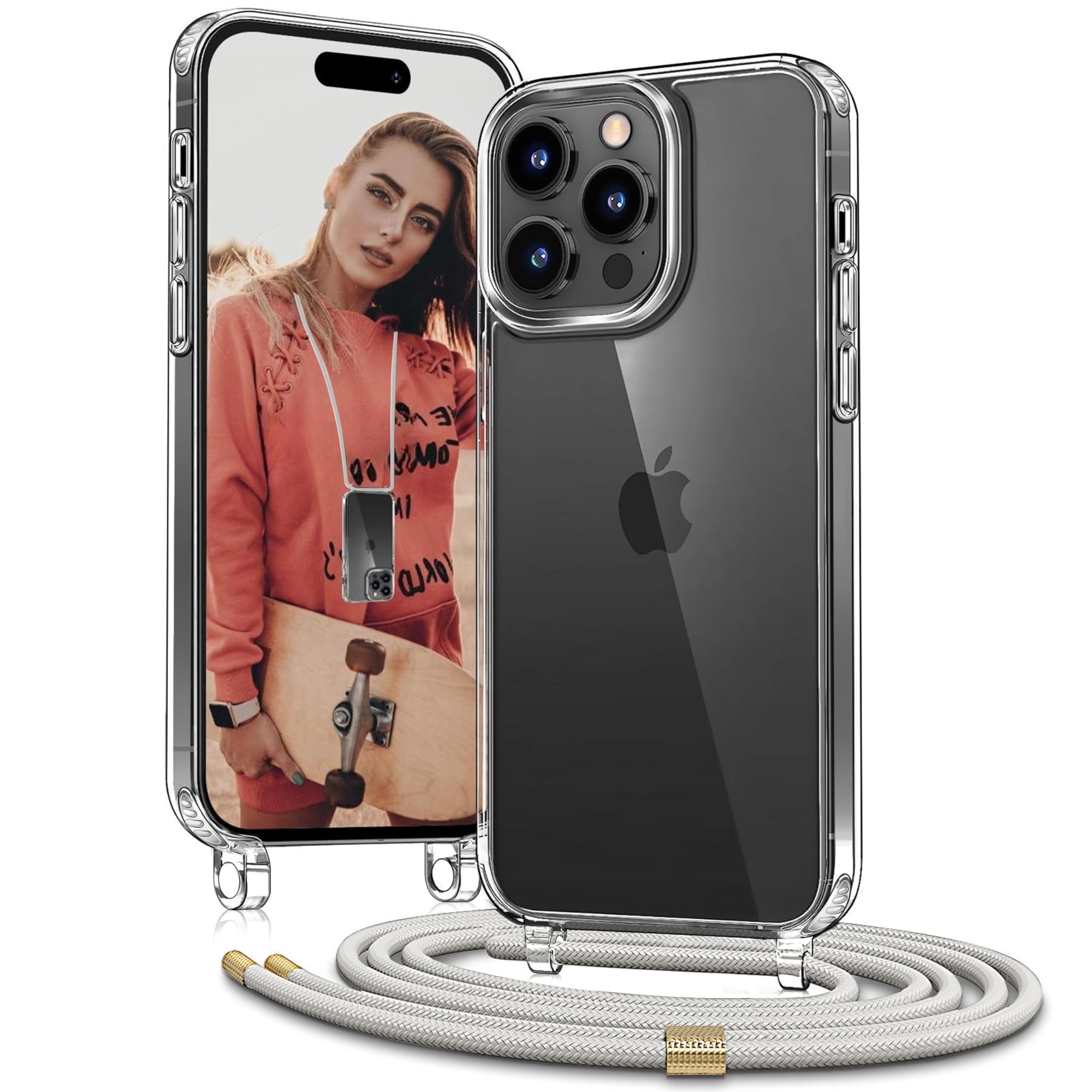 OLEPHY Handykette für iPhone Hülle mit Band, Necklace Handyhülle, Transparente Schutzhülle zum Umhängen [Verstellbarem und Demontage Umhängeband],