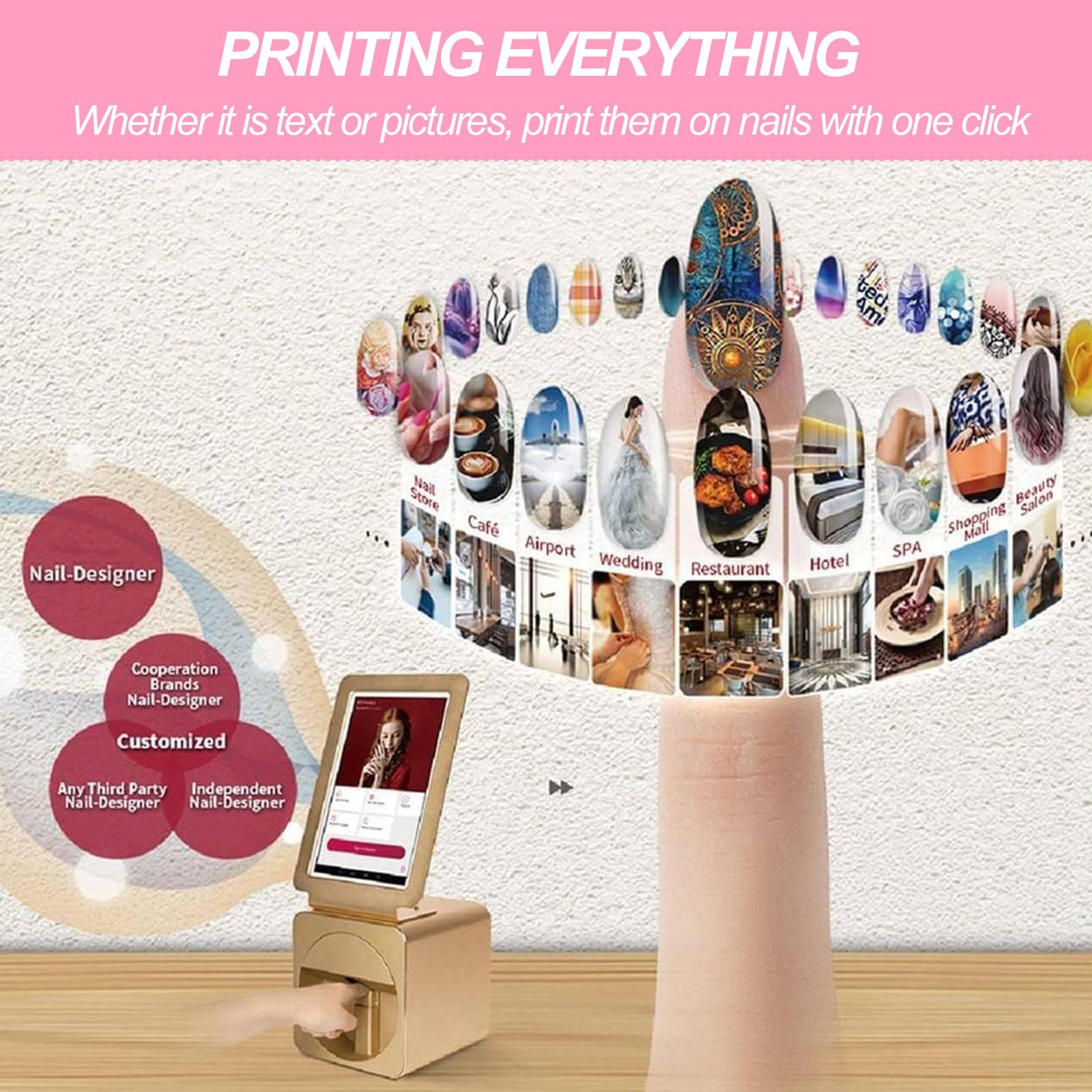 Stampante Automatica Per Nail Art Con Schermo, Con Controllo Touch Screen A Led, Supporta Connessione Wi-Fi, Per Salone Di Bellezza E Cura Personale A Casa,RoseGold