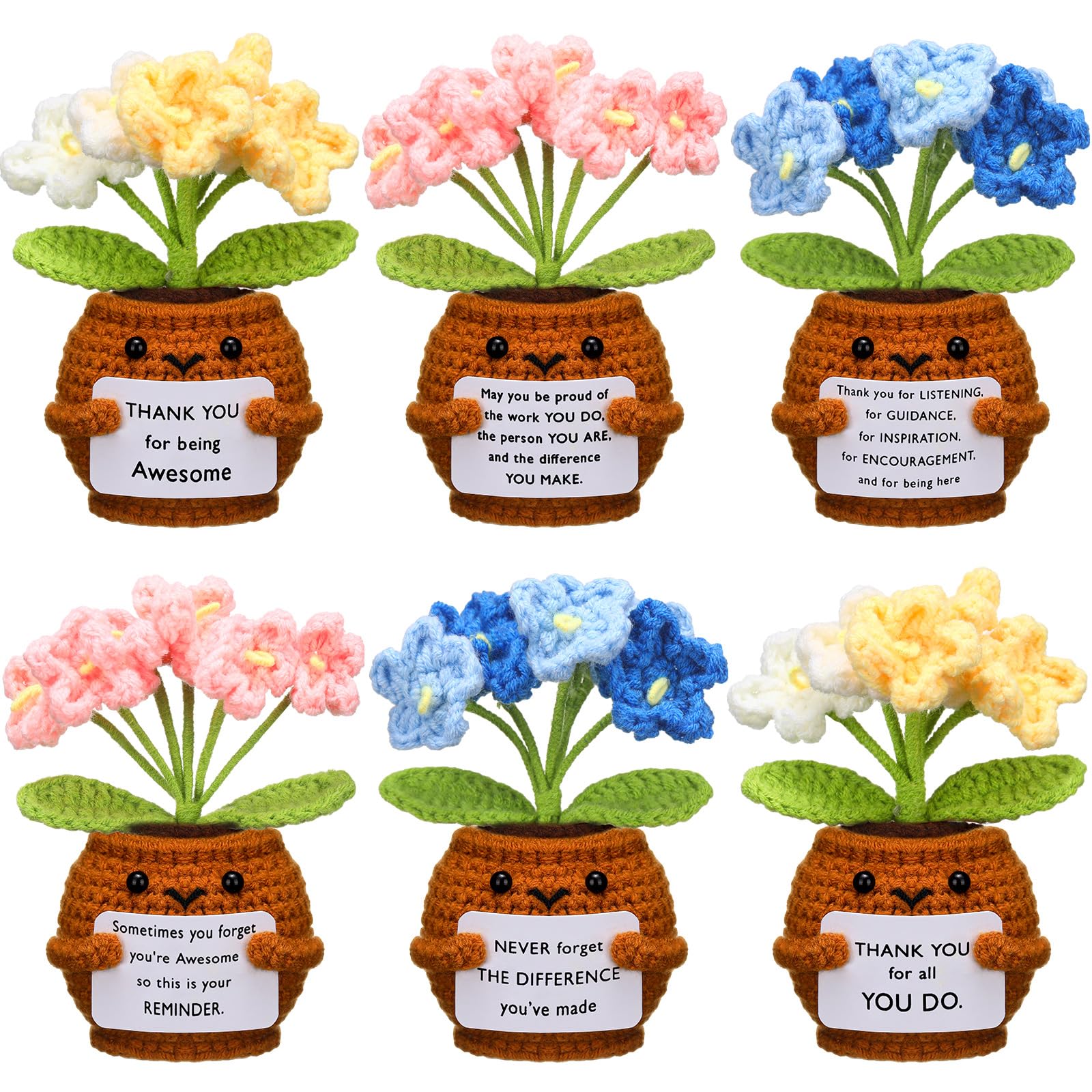 Wavwavw 6 Pcs Employee Appreciation Gifts Bulk for Team Coworkers Thank You Positive Handmade Crochet Doll with Inspirational Card for Staff Women Men