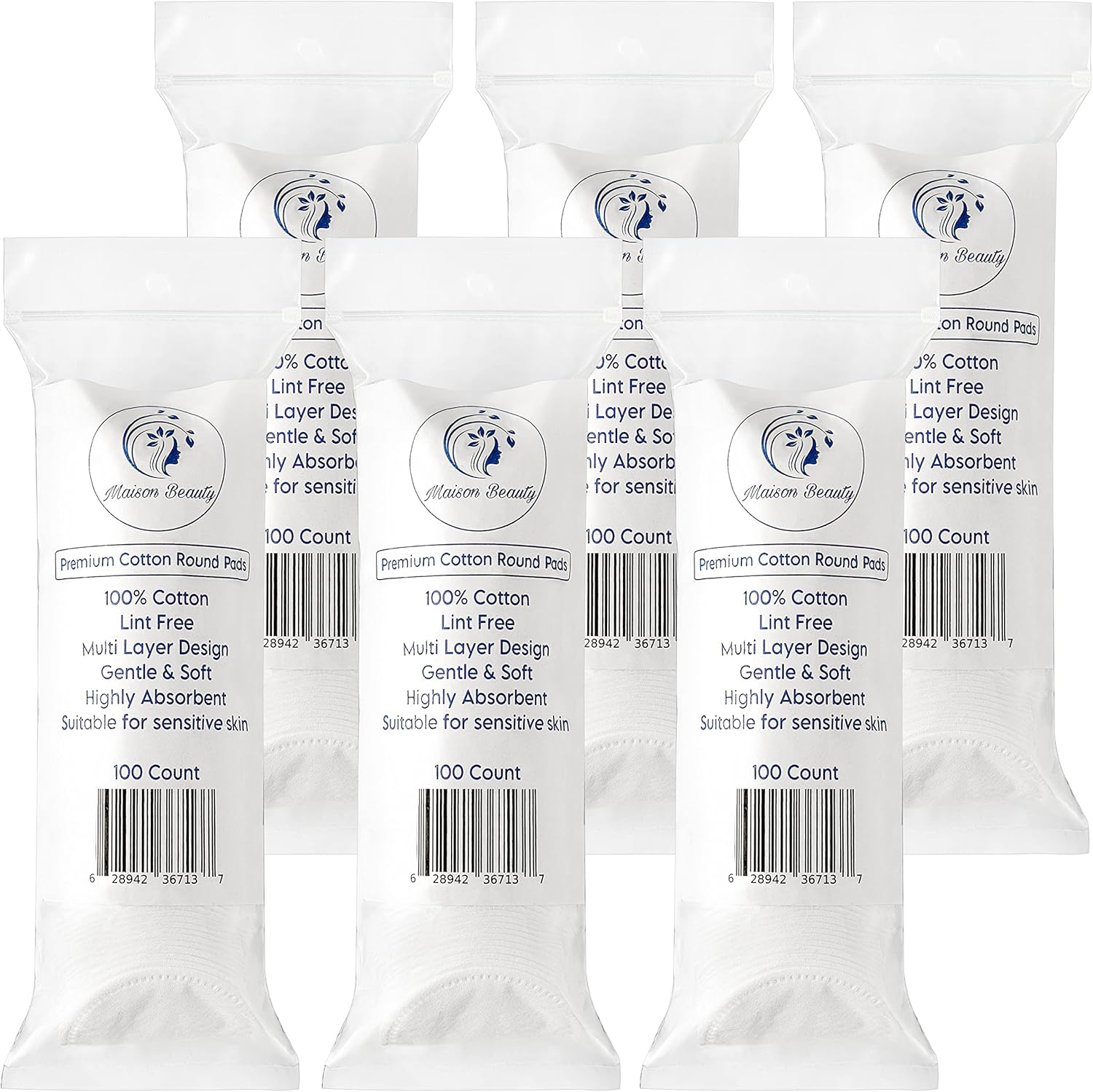 MAISON BEAUTY Premium 100 Natural Cotton Pads; 100 Count each, (Pack