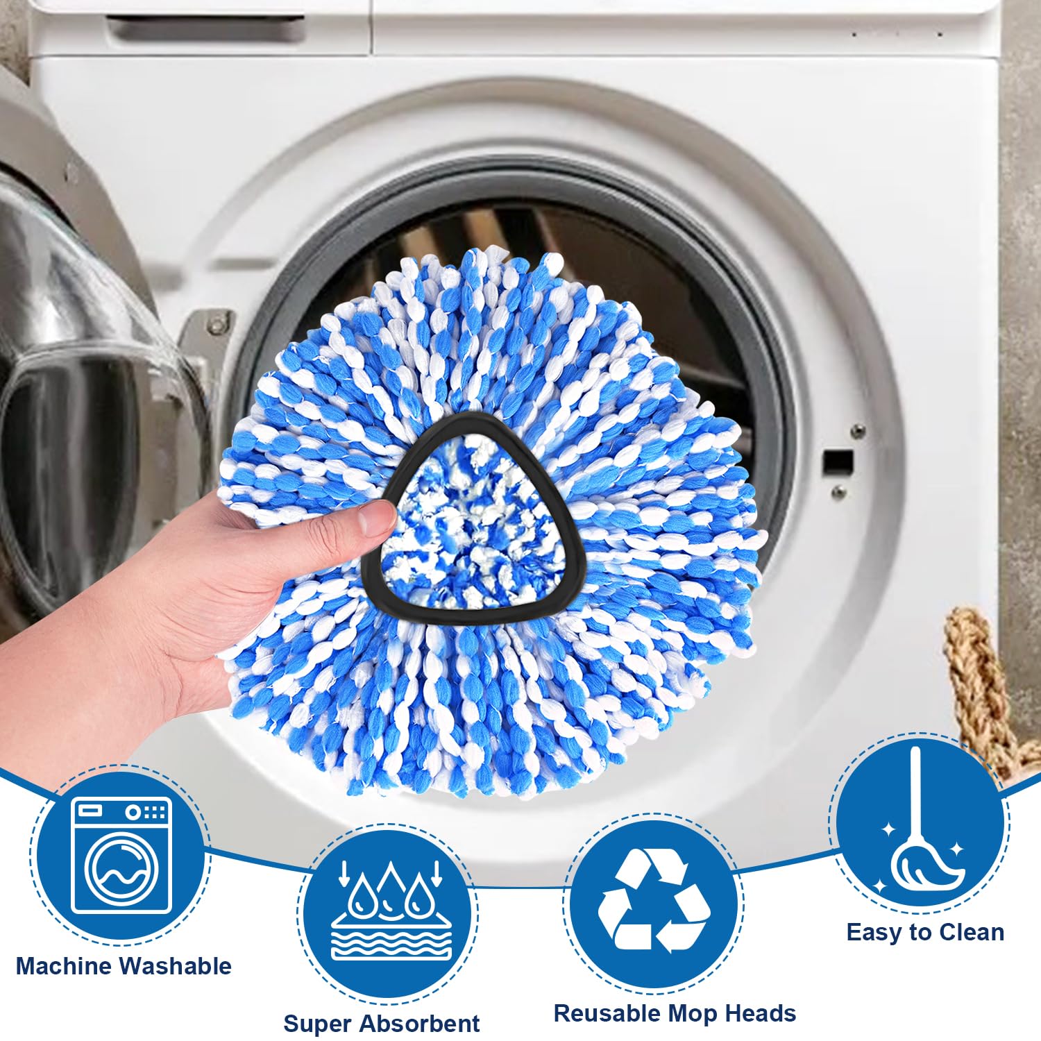 Paquete de 4 cabezales de repuesto de fregona para sistema de 2 tanques, cabezal de repuesto de fregona giratoria, cabezal de repuesto de microfibra esponjosa, lavable a máquina, limpieza de suelos de