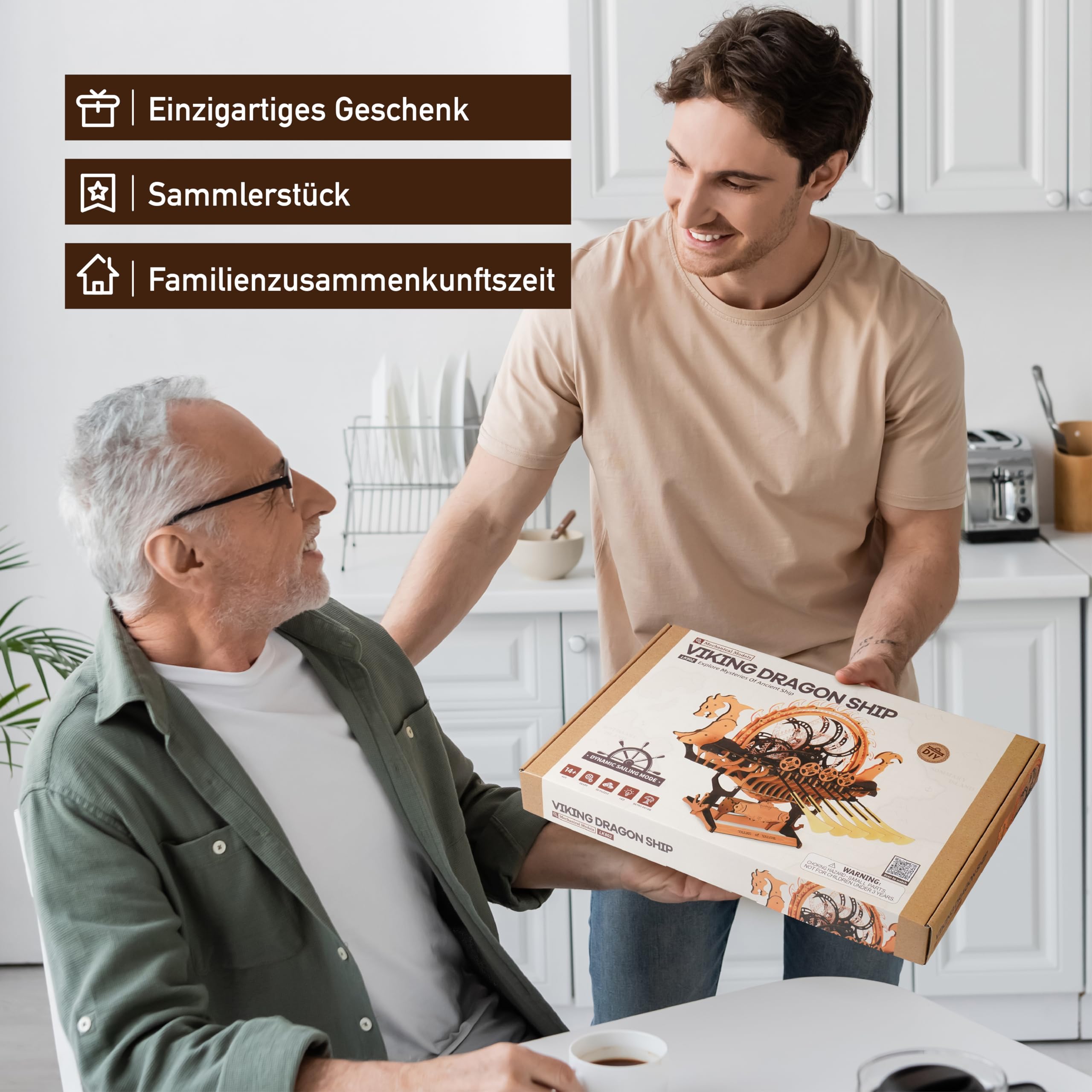ROBOTIME Holzpuzzle Erwachsene Modellbausatz Schiff, 3D Puzzle Holz Holzpuzzle Erwachsene, Wikingerschiff mit Motor und LED-Leuchten, Mechanischer Zahnradantrieb, Geschenke Drachenschiff LK802