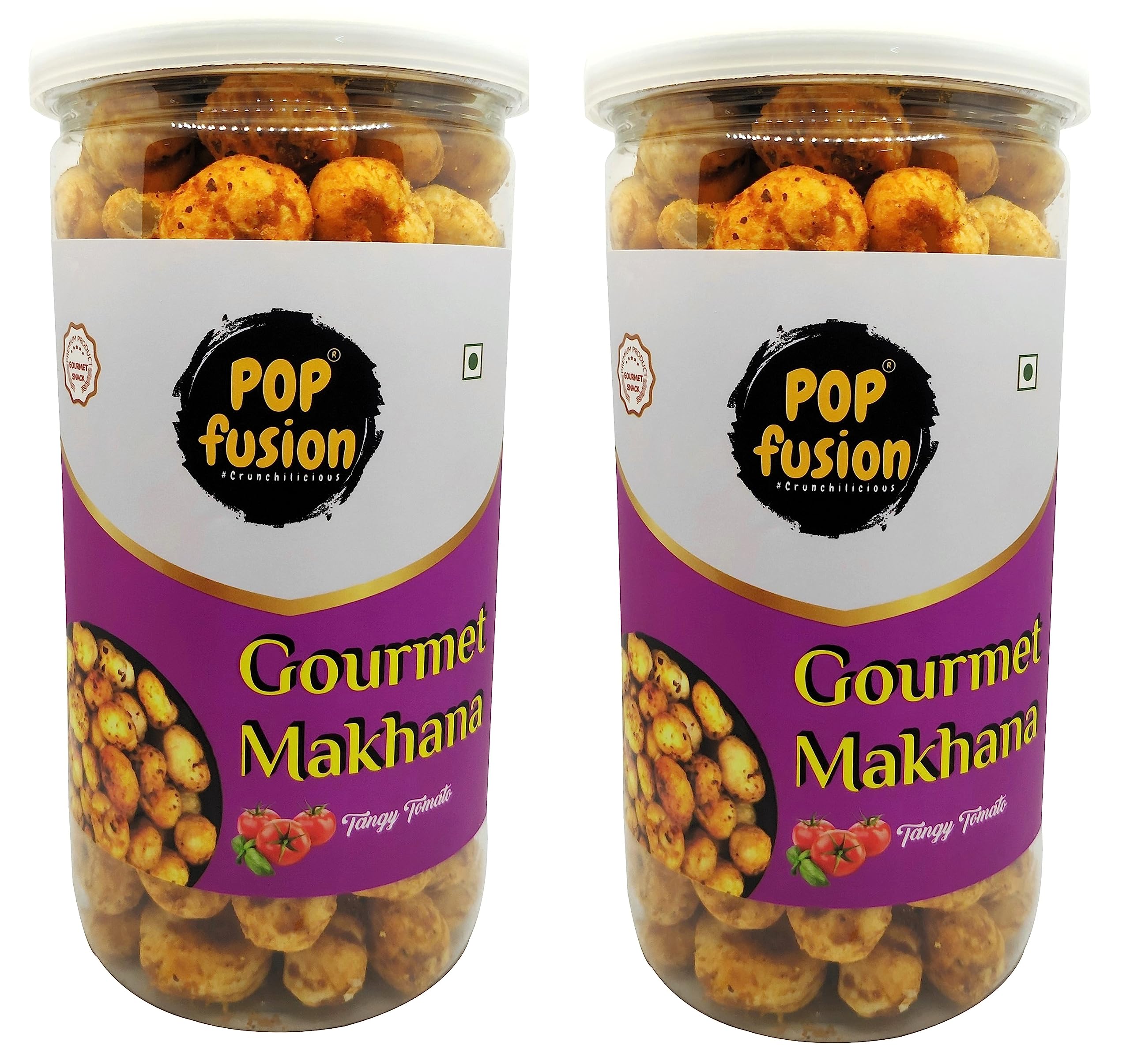 Popfusion Gourmet Roasted and Flavoured Makhana- Tomato(70gm*2) - Gluten free and Low Fat Snacks with Airtight Glass Jar - Pack of 2 (140 gm)