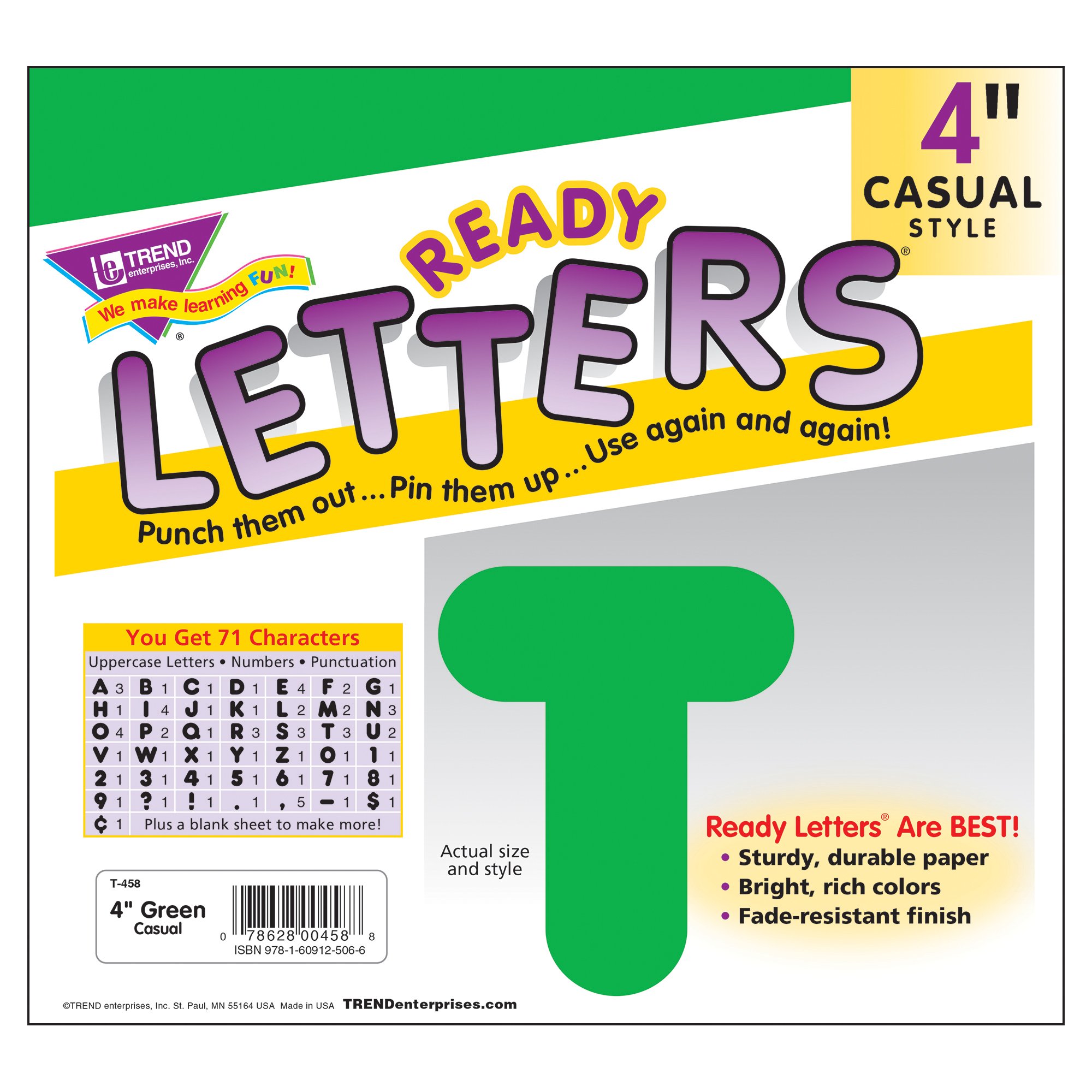 Trend Green 4" Casual Uppercase Ready Letters, Bulletin Board Decor, 4-Inch, 75 Pieces - Image 3