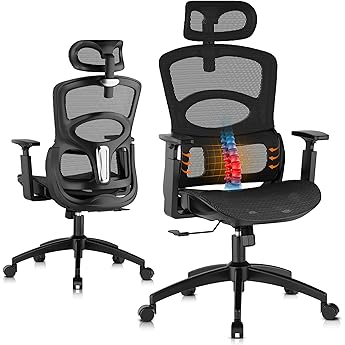 Ergonomic Office Chair, SGS Certified Gas Cylinder, 400 LBS Capacity, Retractable Footrest, Office Chair with Adjustable Lumbar Support, Gaming Chair, Mesh Office Chair