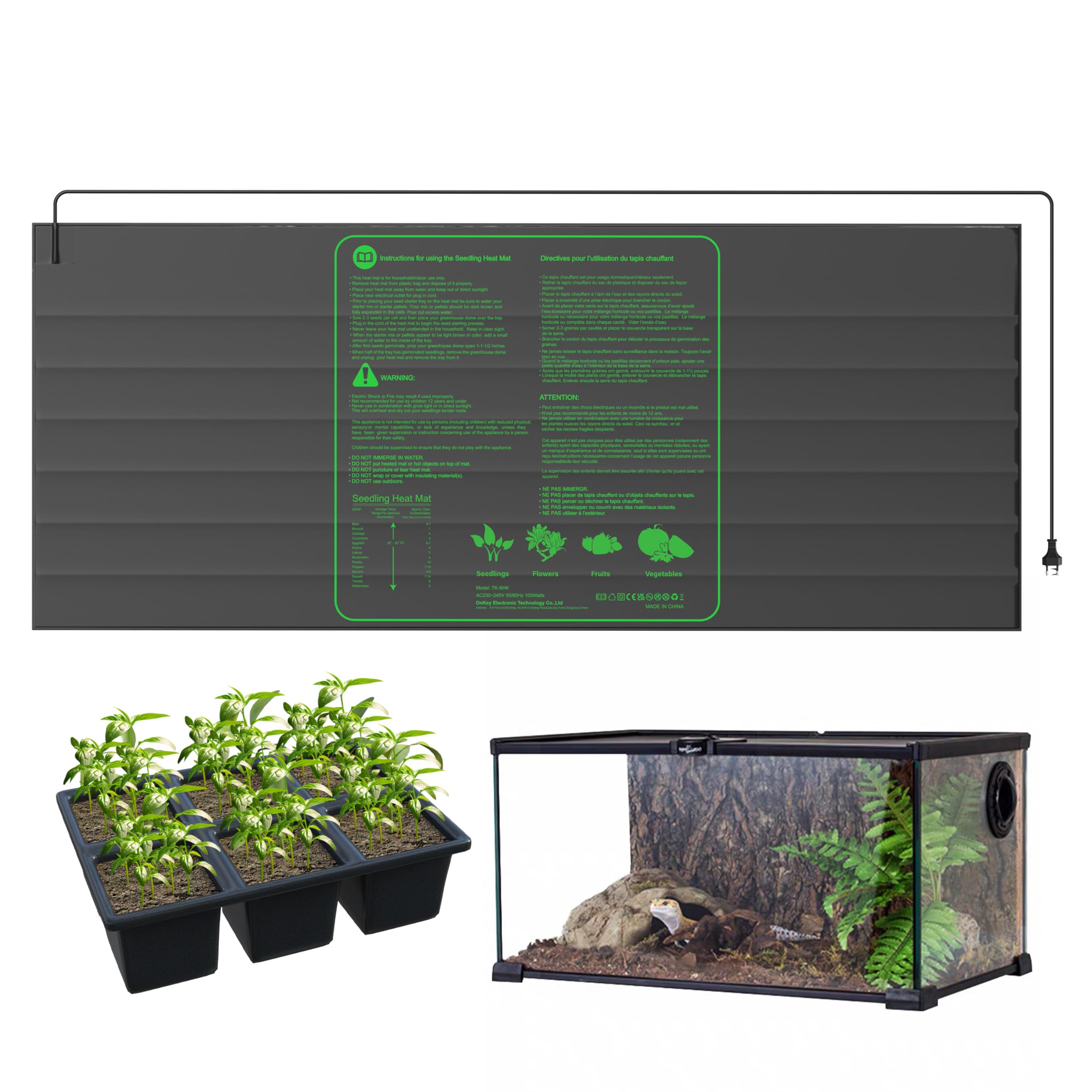 Heizmatte Pflanzen Gross Wasserdicht Wärmematte für Sämling Germination Haustier,122x51cm Keimung Pflanzen Dauerhaft Heizmatte Terrarium,100W,1Pcs