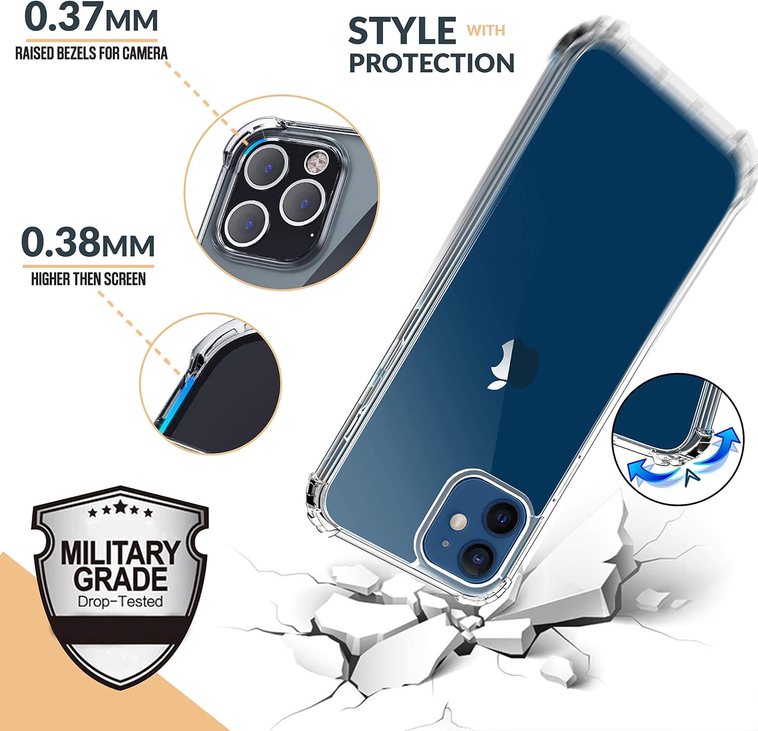 RFAQK Case for iPhone 12 with 2 Screen Protectors– Compatible as iPhone 12 Pro Case & iPhone 12 Clear Case (2021)-2 Screen Protectors, Drop Protection, Shock Absorbing Corners- 6.1 Inch