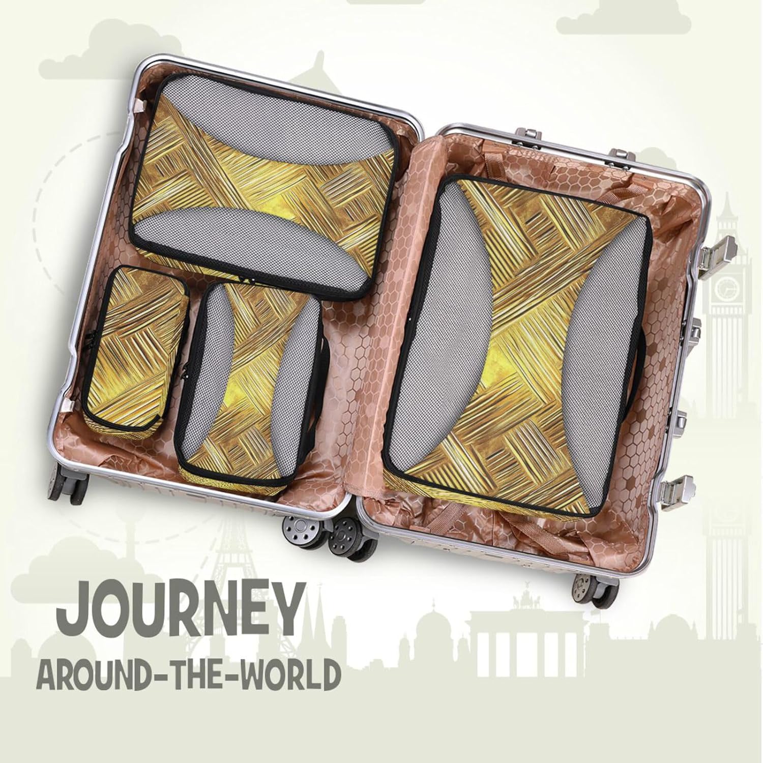 Gold Irregularity 4 Pcs set organizer for travel Mesh Travel Essentials lightweight packing cubes set