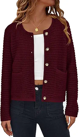 PRETTYGARDEN Women Knit Cardigan Sweaters Fall Fashion Long Sleeve Open Front Button Down Trendy Casual Jacket Winter Clothes