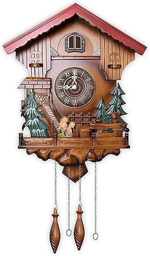 Miniatura 1 de Kendal Reloj de cuco con péndulo de cuarzo reloj de pared de bosque negro decoración del hogar MX239