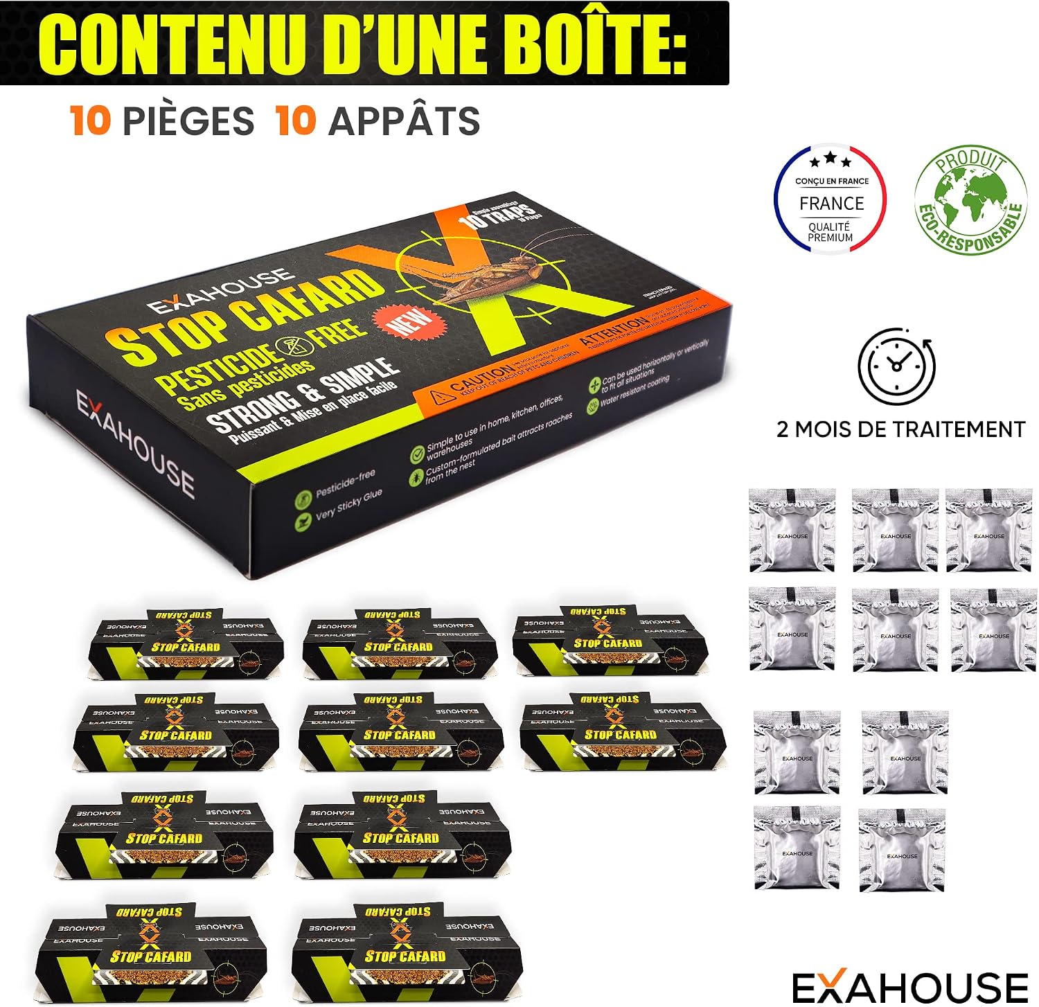 ExaHouse 10 Pièges Anti Cafards Puissant Gel et Poudre Appât, Traitement Anti Cafards, Produit sans Insecticide a Blattes pour Interieur, Garage, Locaux Professionnels — vue 5