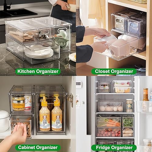 Miniatura 6 de Taiuloo Paquete de 2 contenedores organizadores apilables para refrigerador con cajón extraíble, contenedores transparentes sin BPA para