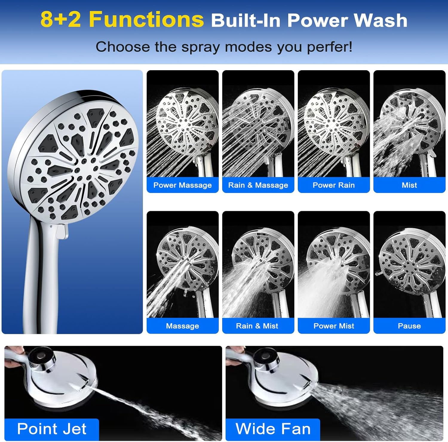 Magnetic Shower Head Filtered: High Pressure Handheld Rain Showerhead with Hard Water Filter/Power Wash Mode 72" Hose for Tub Pet Bathing - 5" Panel & 360° Brass Swivel