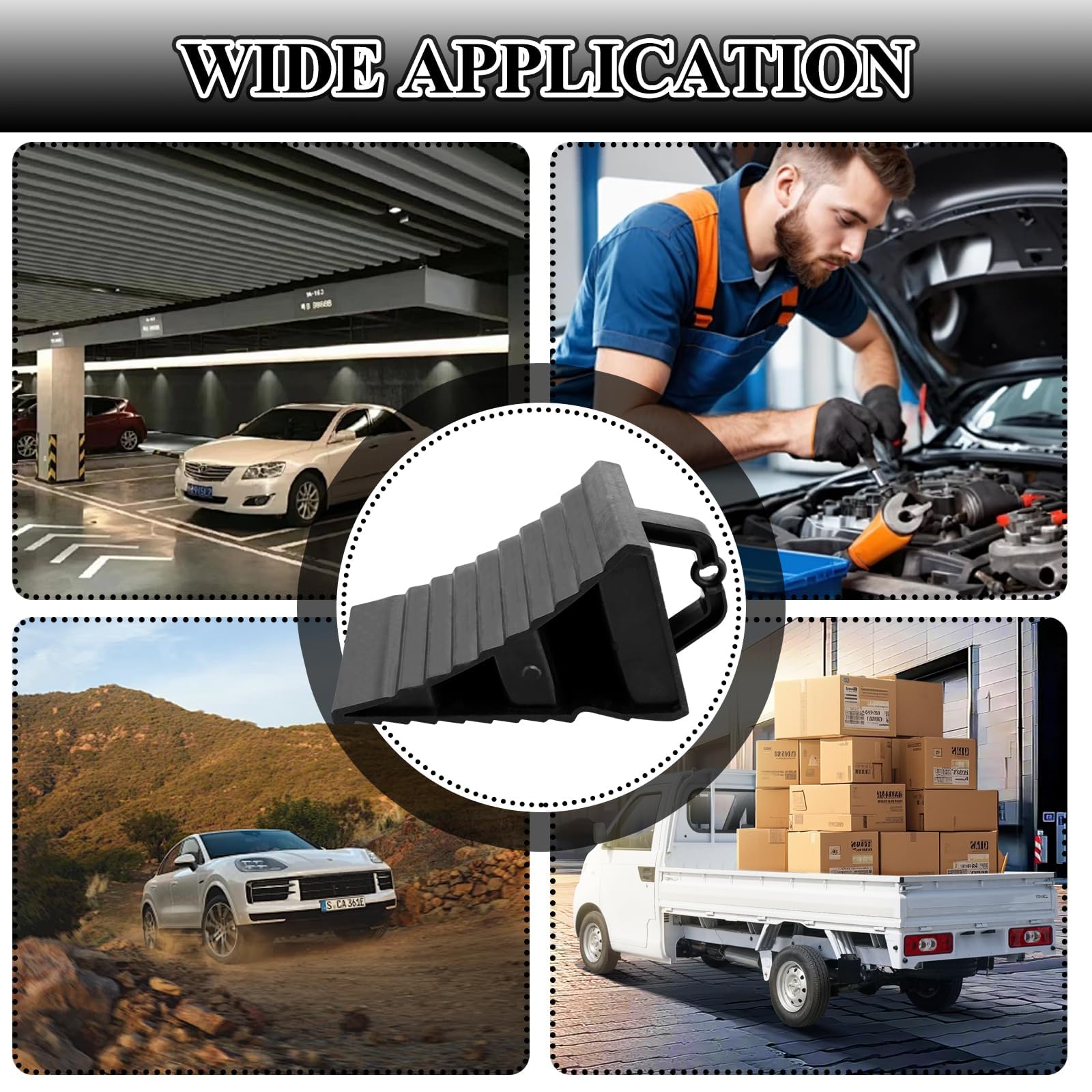 MIVIDE 4 Stück Unterlegkeil mit Griff 20 x 12 x 11 cm Unterlegkeile Anhänger Schwarz, PVC Unterlegkeile Auto Bremskeile Anhänger, rutschfeste Unterseite