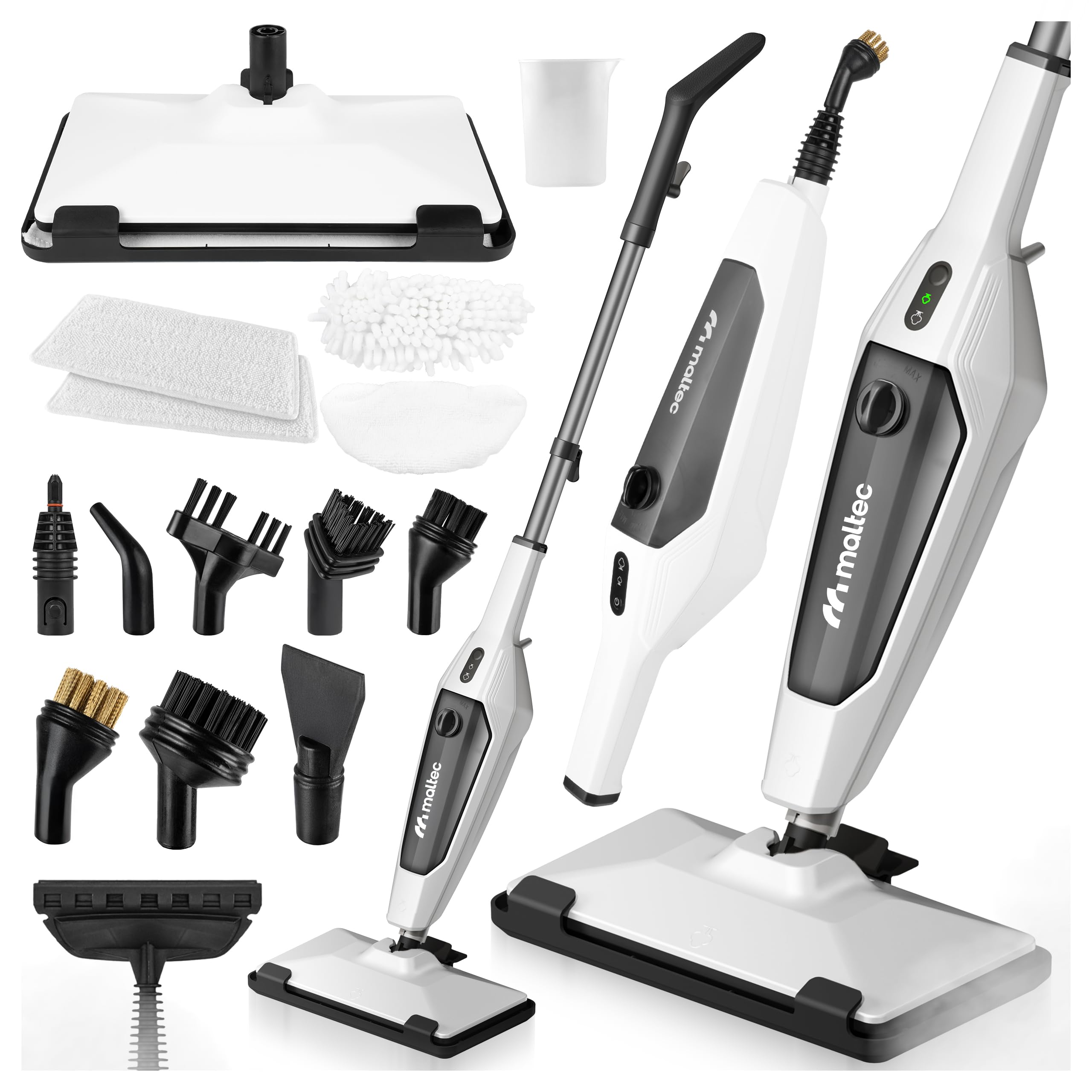 Dampfreiniger multifunktional 2000W Bodenwischer Polsterreiniger MalTec Handgerät Steam Cleaner mit Zubehör Weiss