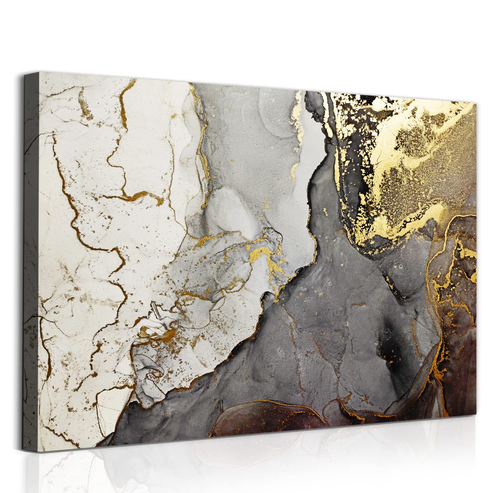 Wallvelart Gray and Gold Marble Wall Art Abstract Gold Foil Painting Modern Abstract Marble Art Prints 16x24 inch Unframed Canvas Poster