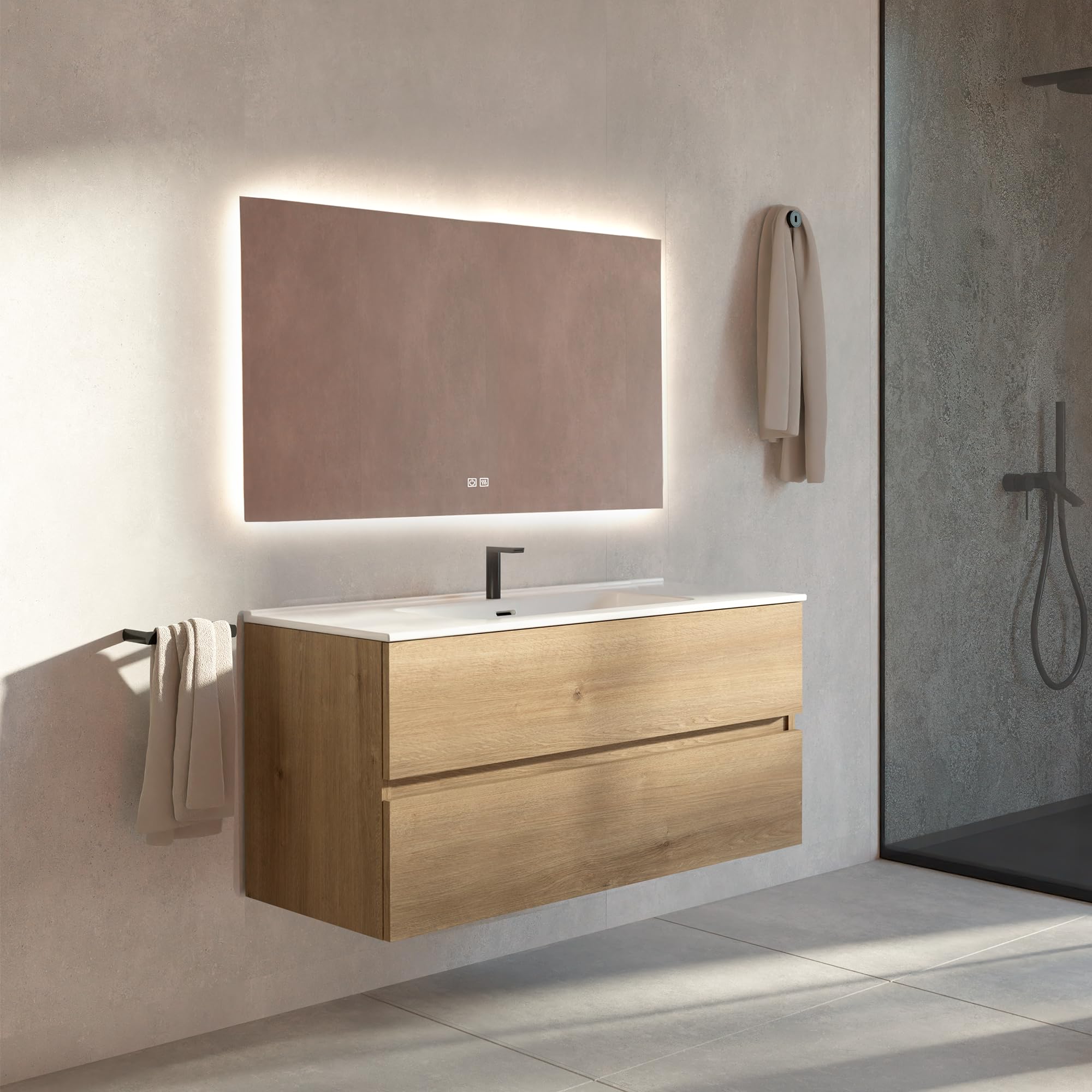 Espejo Bluetooth de Baño Rectangular 120 x 70 cm con Luz LED Regulable, Antivaho, Interruptor Táctil, Altavoces Integrados, Apagado Automático y Fácil Instalación